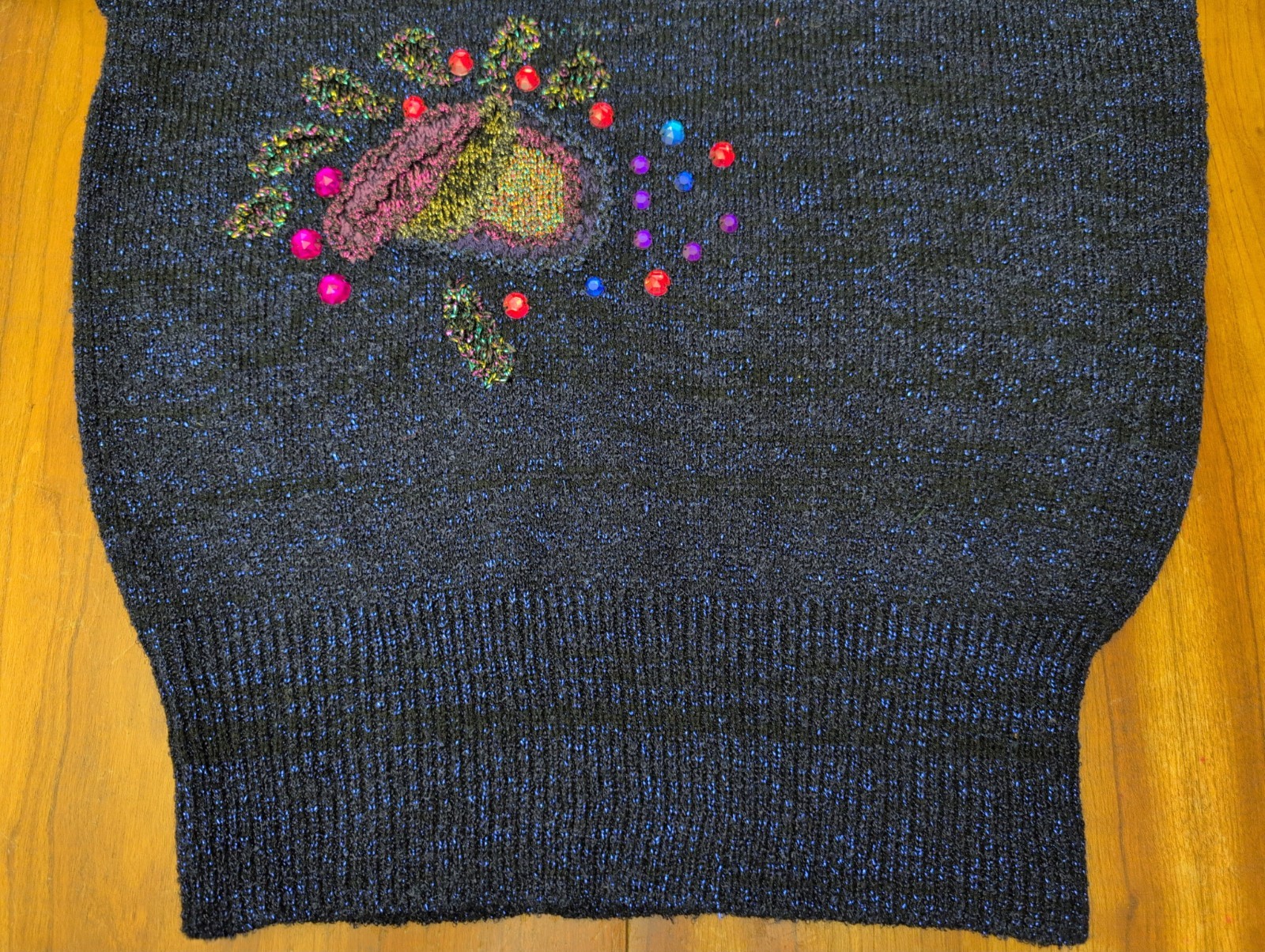 Vintage NEW Mariea Kim Sweater M Metallic Blue Beaded Embellished Artsy 80s 90s