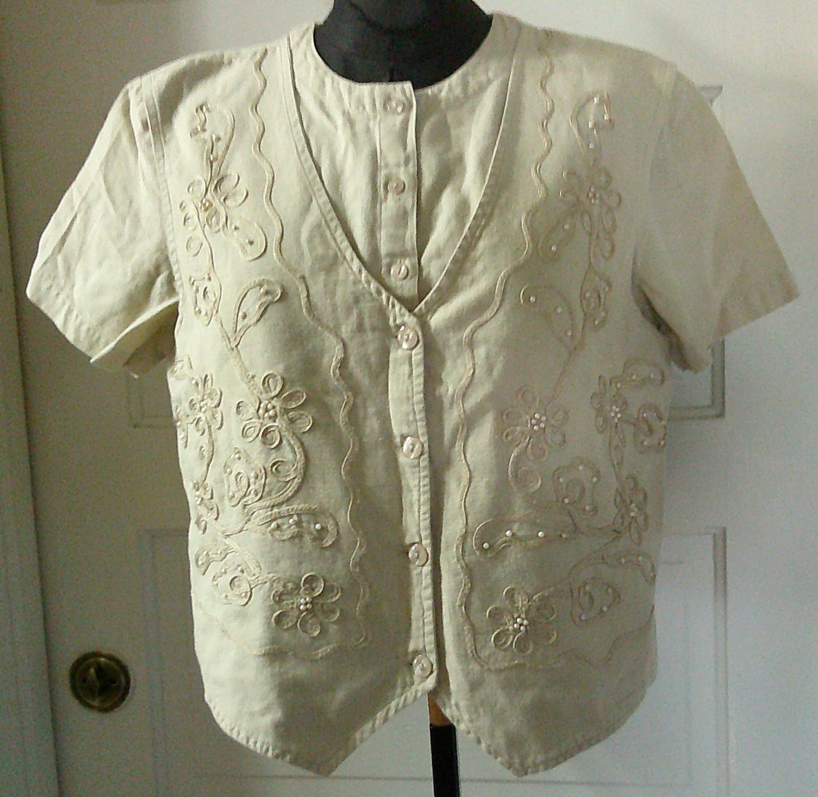 90’s KAREN SCOTT Cotton Rich Linen Blend Layer Look SS Top Shirt Blouse M