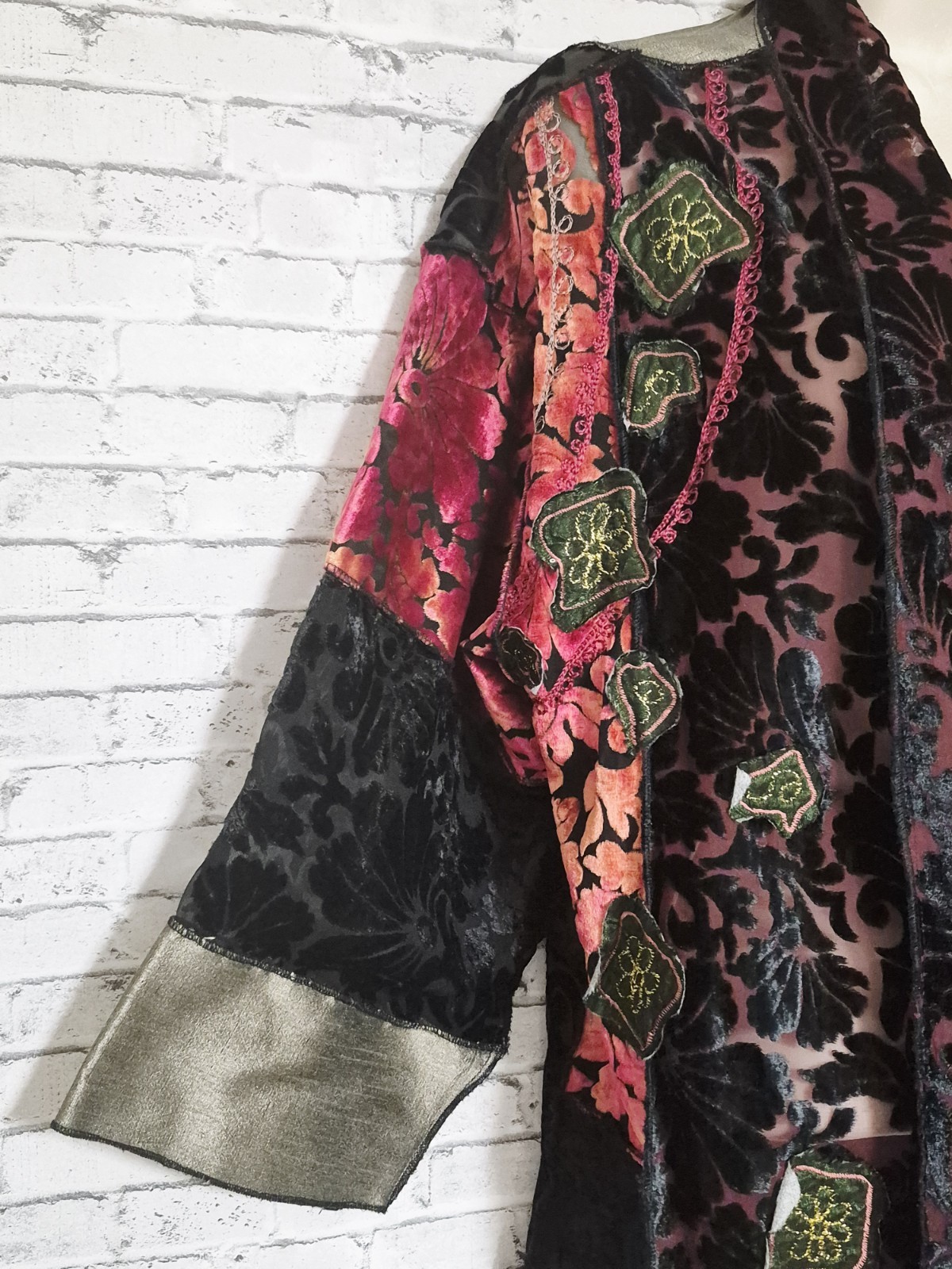 Vintage Alex Kim Womens M Black Velvet Burnout Patchwork Embroidered Art To Wear