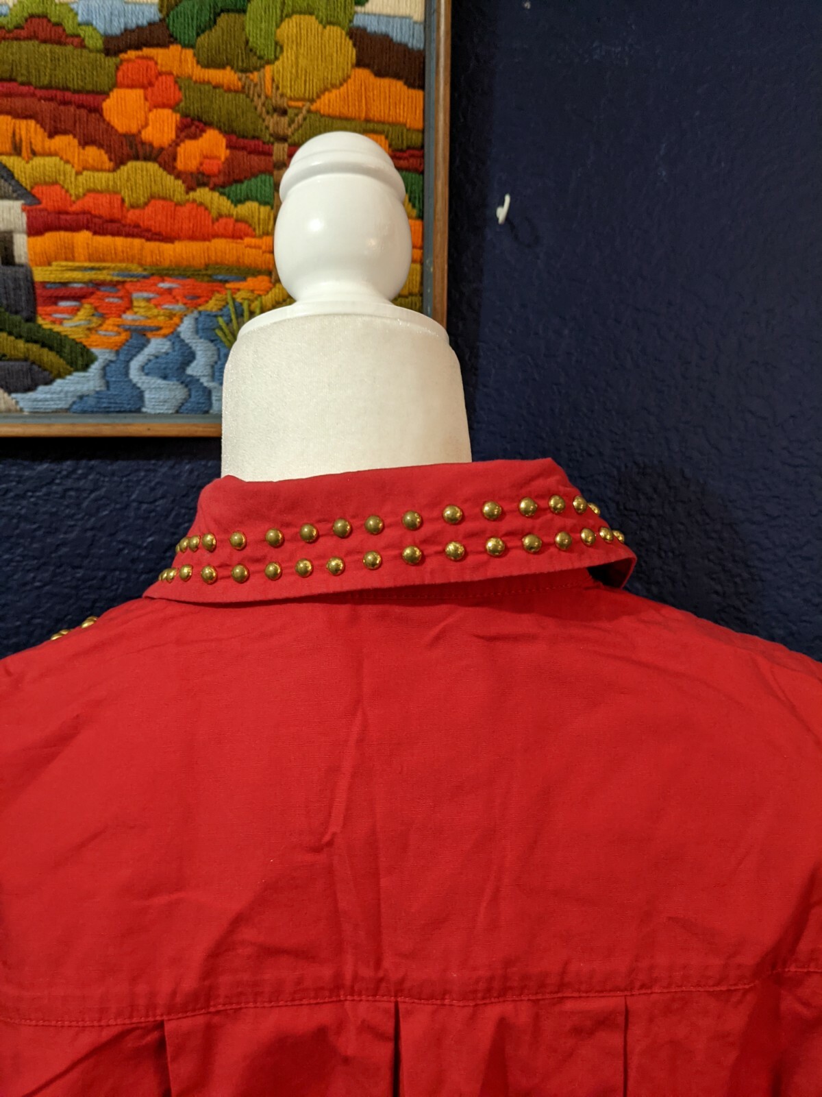 VTG Howard Wolf Dallas Red Western Cowboy Shirt Embellished Studs Sz 10 Medium M