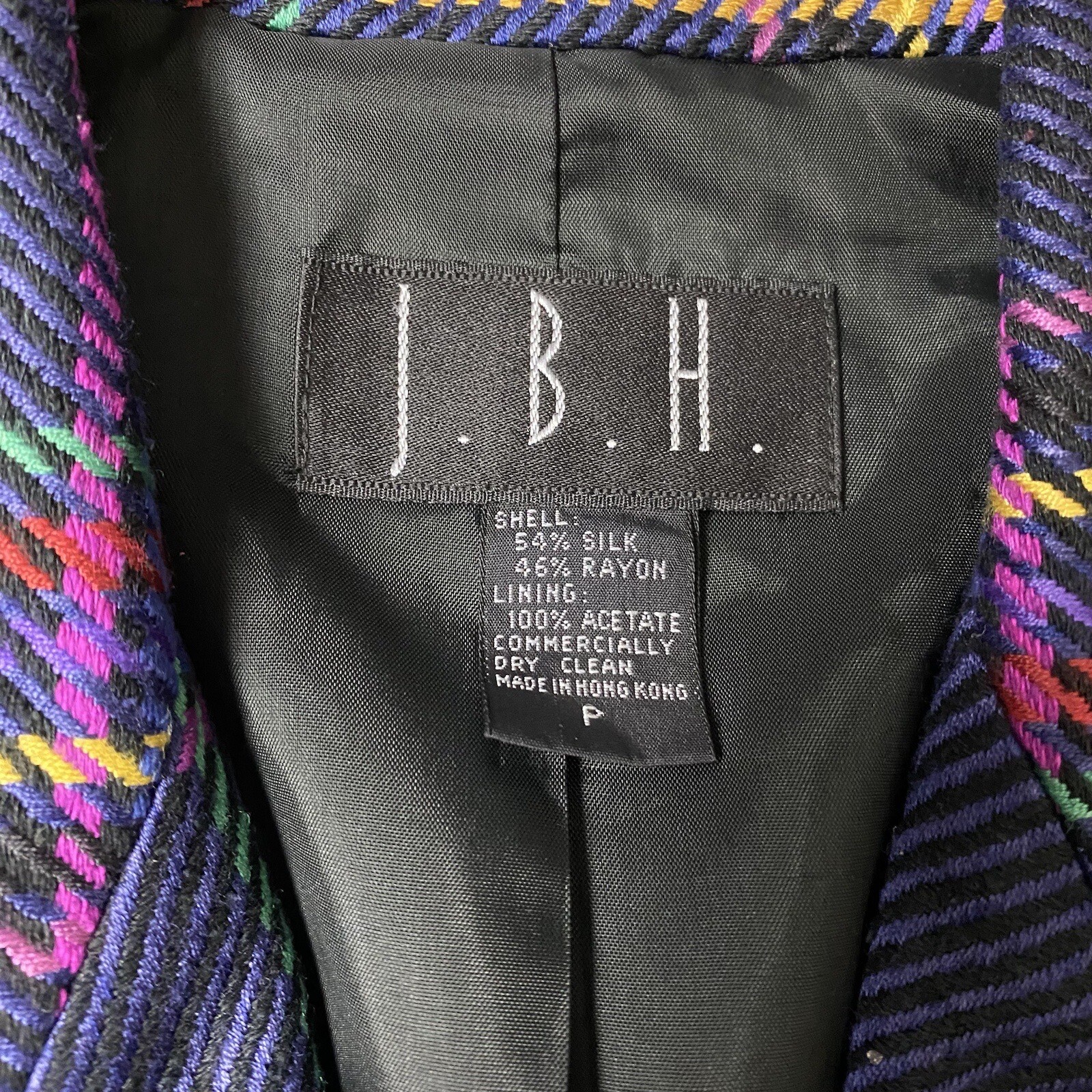 Vintage JBH Double Breasted Blazer Women XS Multicolor Plaid Silk Blend Academia