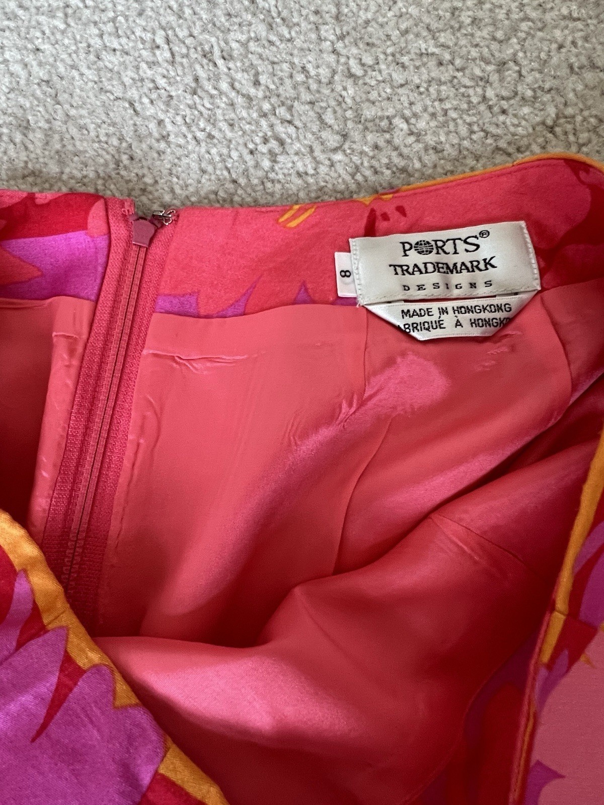 Ports Trademark Size 8 Hot Pink and Orange Floral Tropical Paradise Skirt w/zipp