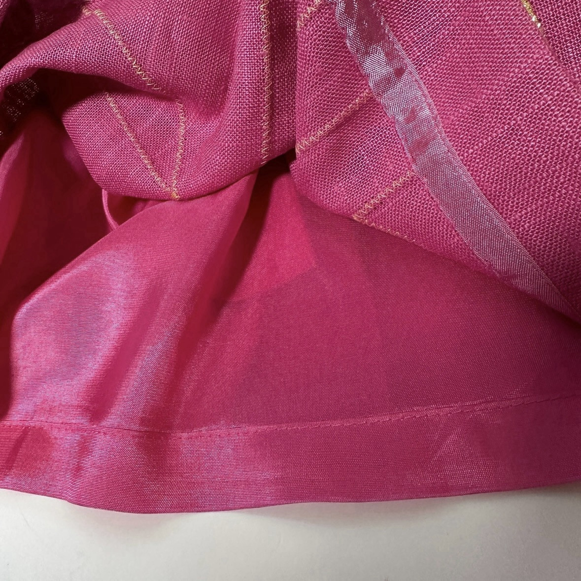 Vintage 80s Santa Fe Bright Pink Midi Dress Gold Embroidery Linen Women’s Sz 8