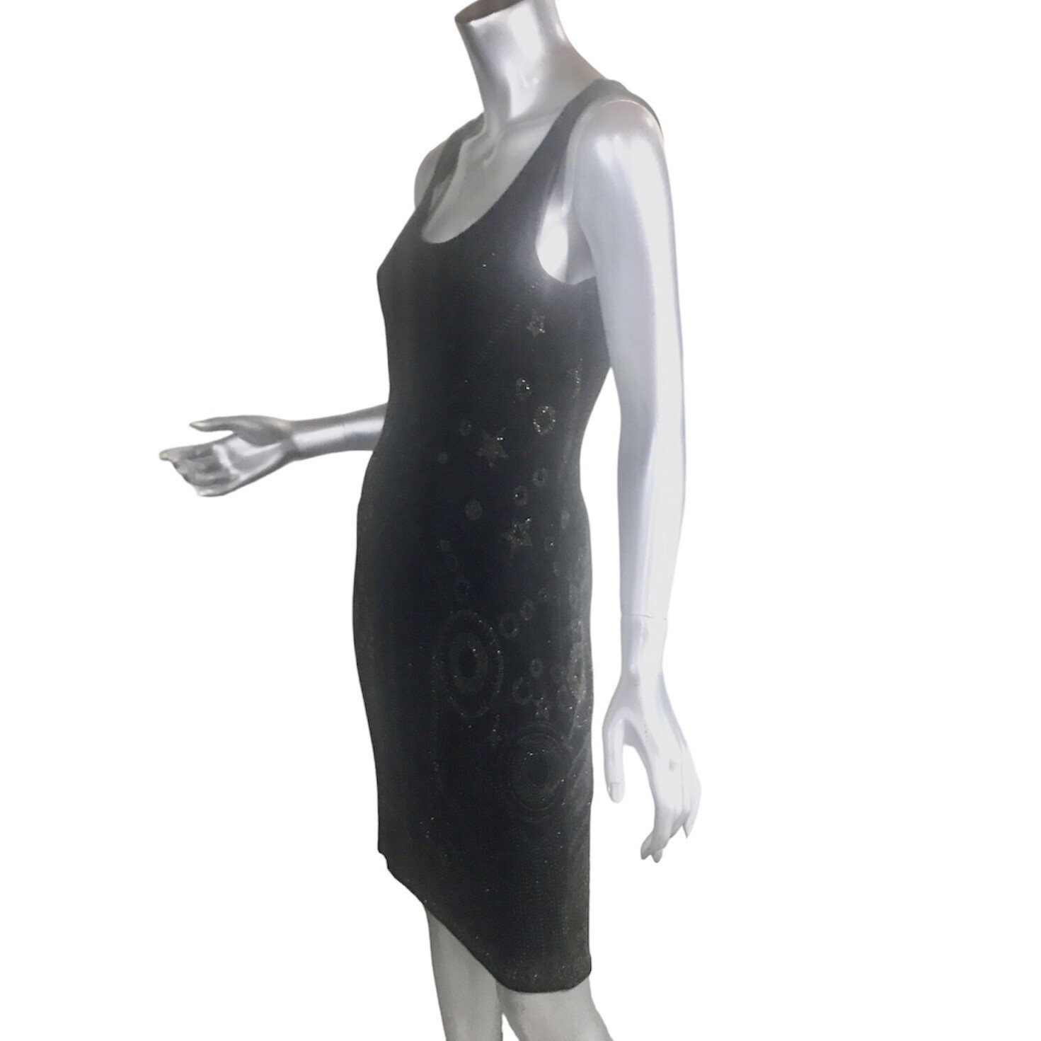 Vintage 90’s Mica Women’s Medium Fitted Black Astrological Stars Abstract Dress