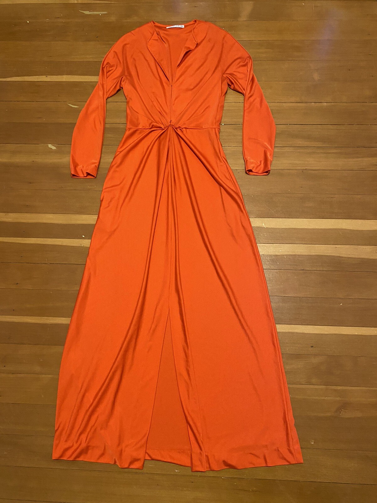 Halston IV Vintage 70s Women’s Dorian Caftan Maxi Dress Orange Red O/S Deep V