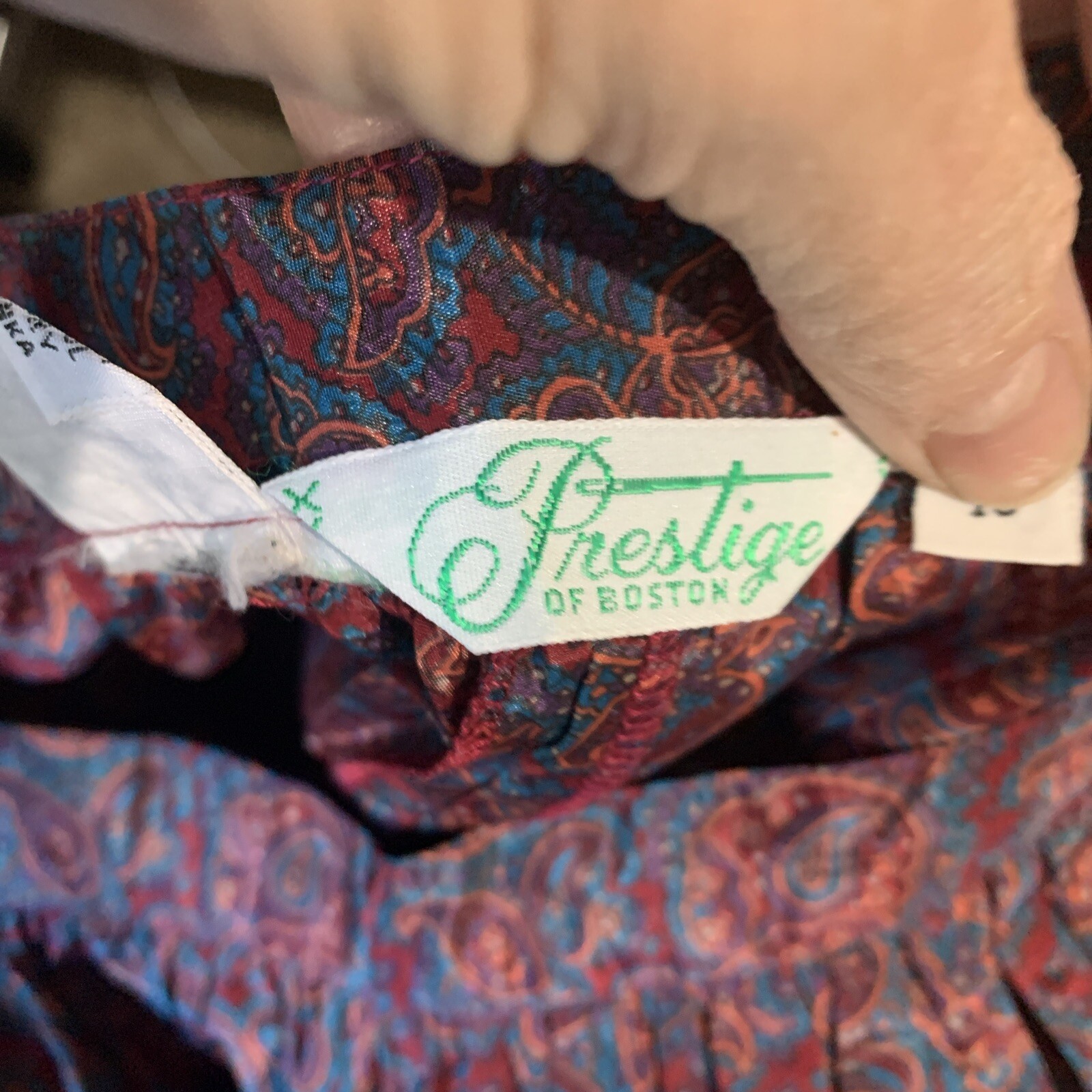 VINTAGE PRESTIGE OF BOSTON PAISLEY POLYESTER MIDI SKIRT BOHO CHIC HIPPIE Sz 10