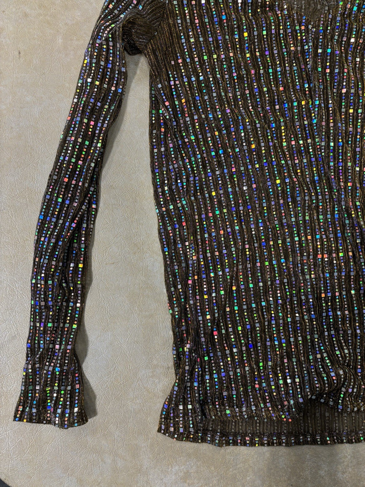 Vintage 1970s Minette Sequin Reflective See Through Long Sleeve Top