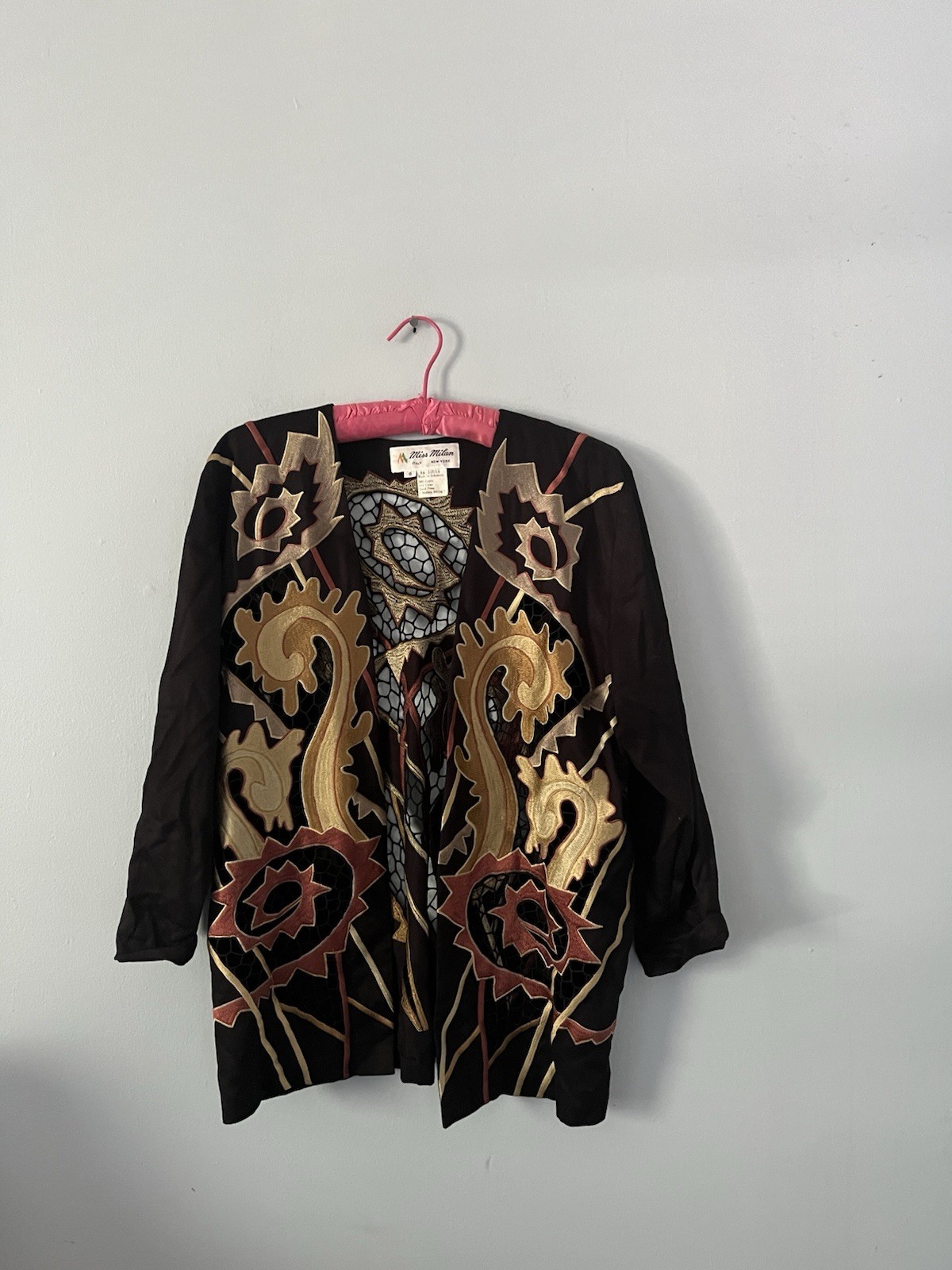 Vtg Womens Blazer 6 Multicolor Cutwork Rayon Art To Wear 60s Boho Medium Kimono