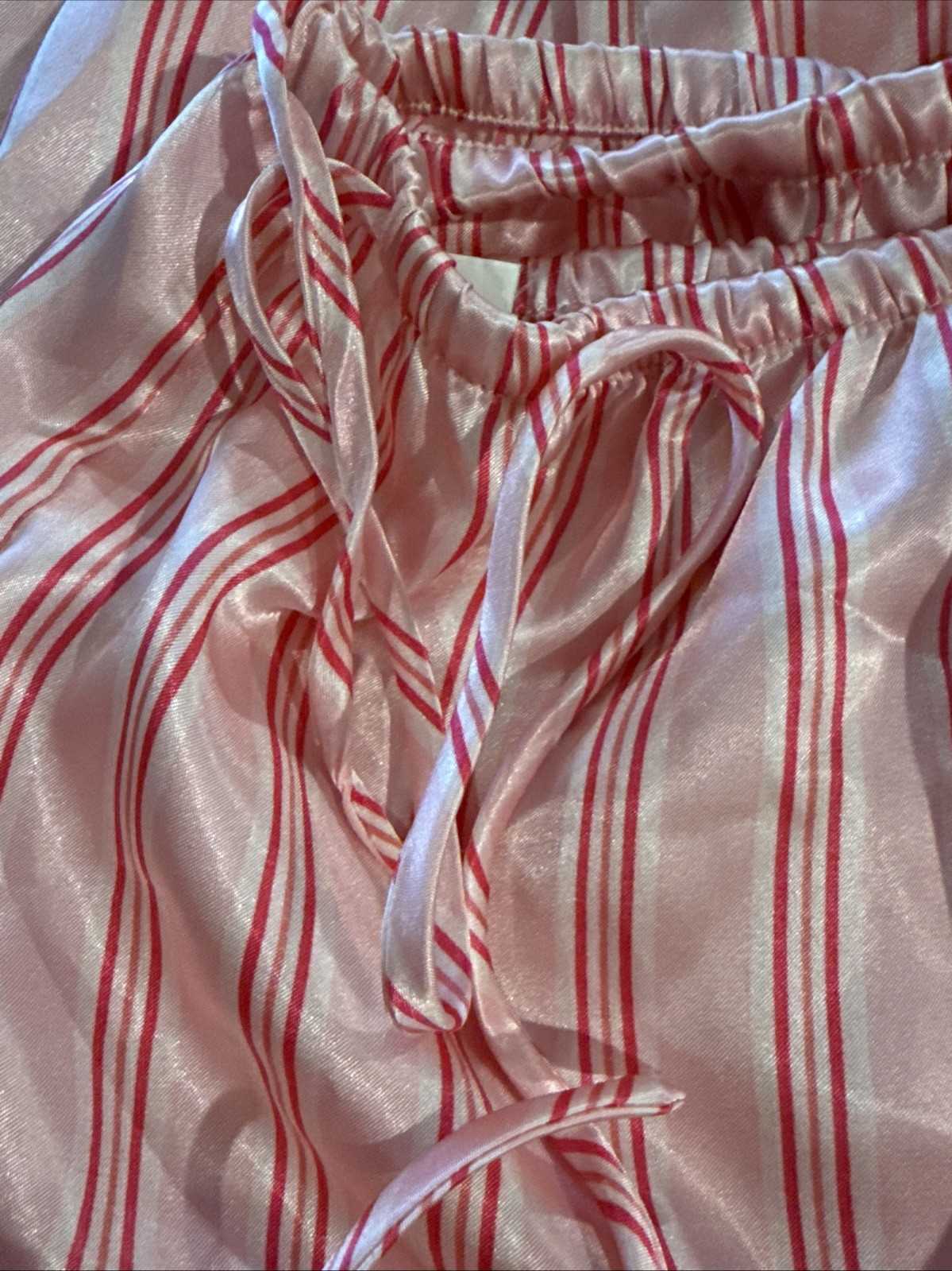 VTG 80’s CRUZ Pink/Red Striped Satin Elastic Waist Laced Cuffs Pajama Pants L