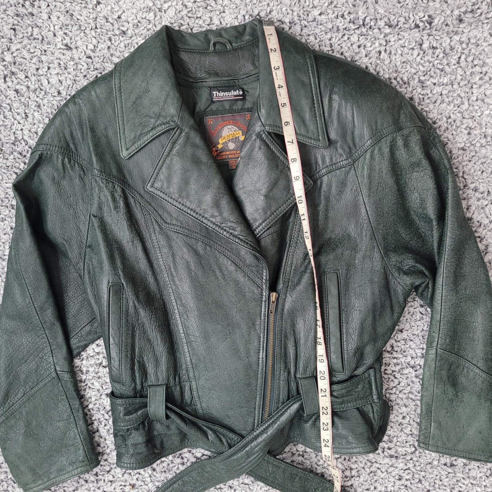 Vintage Adventure Bound Wilson’s dark green leather bomber jacket thinsulate