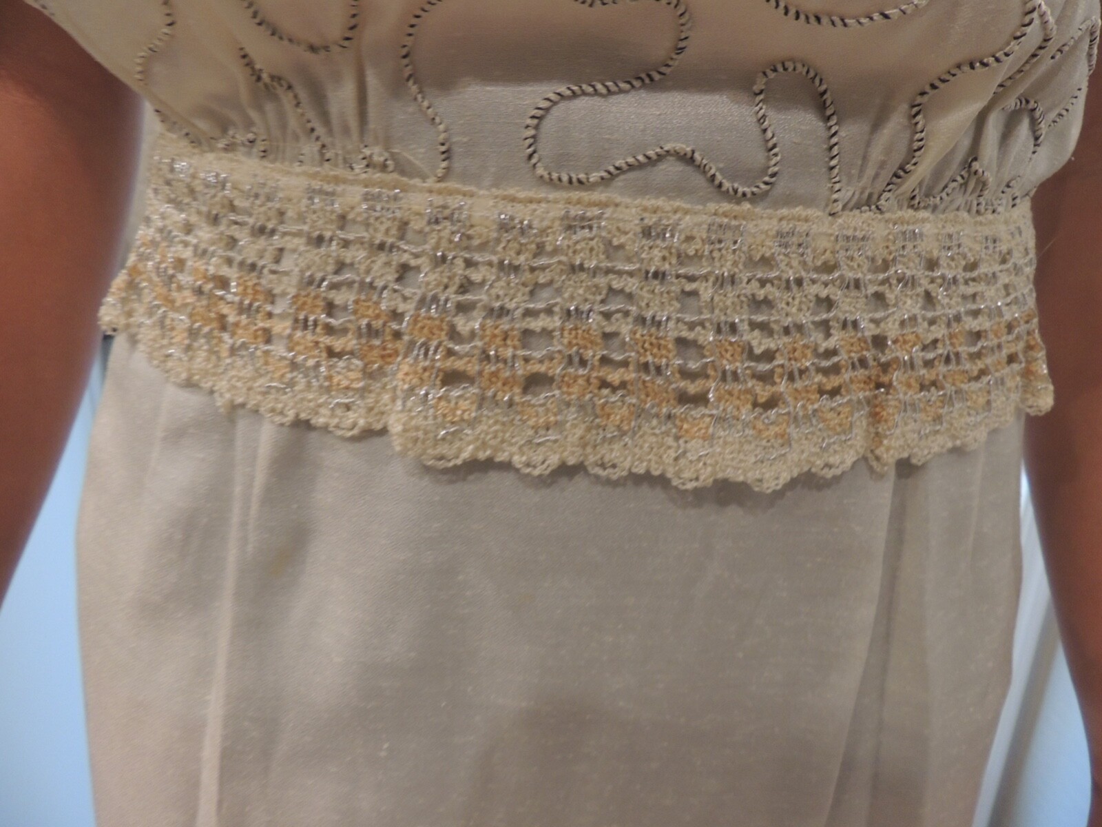 Vintage Paul Sachs Original Dress cream & gold accent fitted button back
