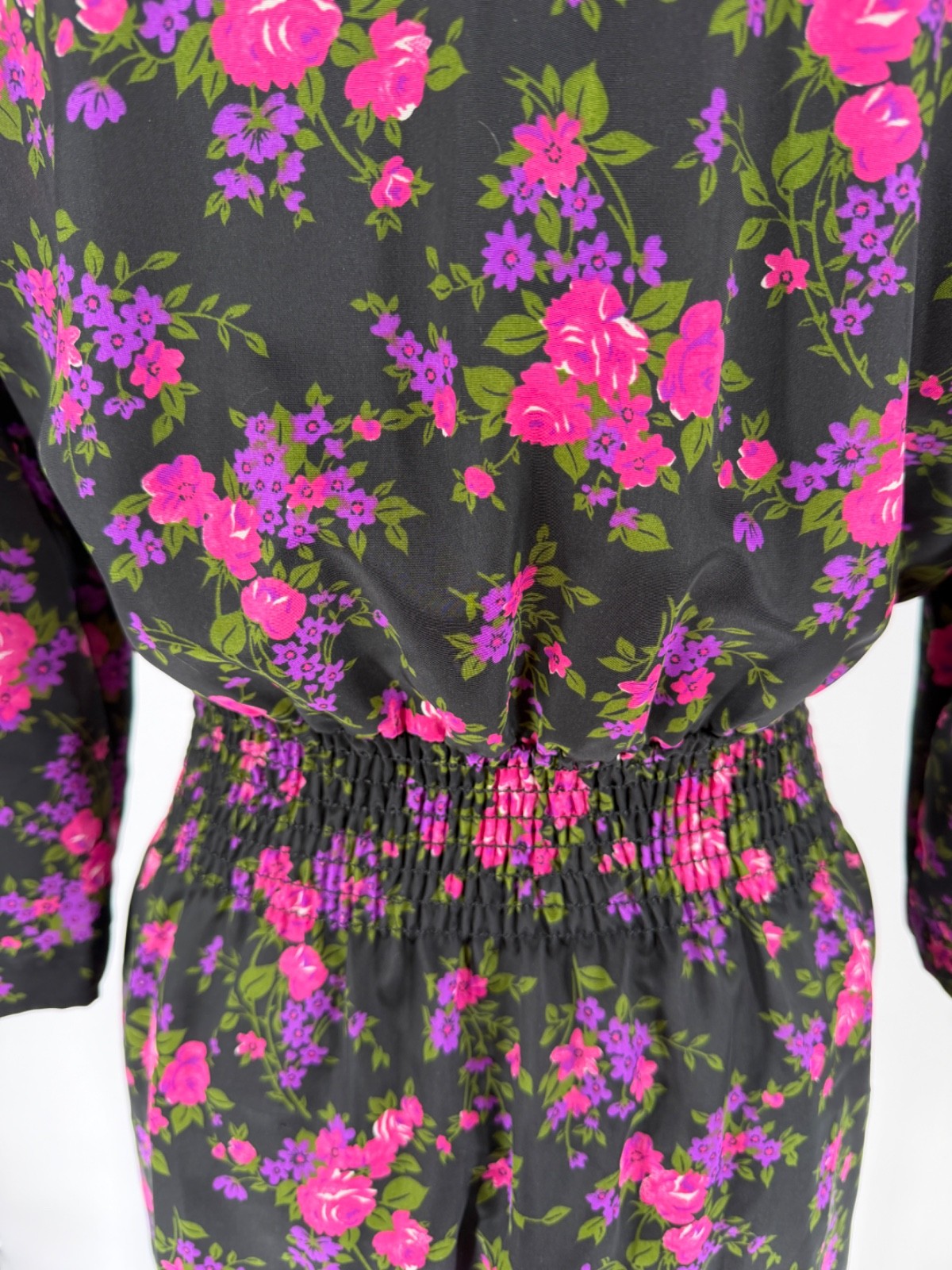 Vtg Petite Jazz Dress Size Med Faux Pearl Buttons Floral Secretary 80’s Glam