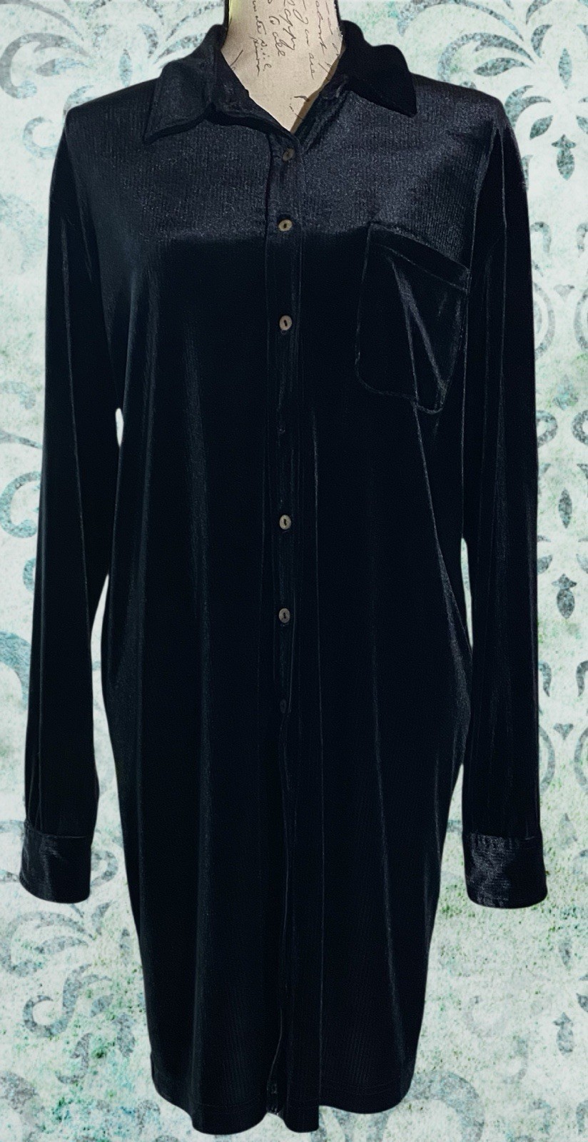 Jones New York Minimalist Womens L Velvet Black Midi Long Sleeve Dress -READ