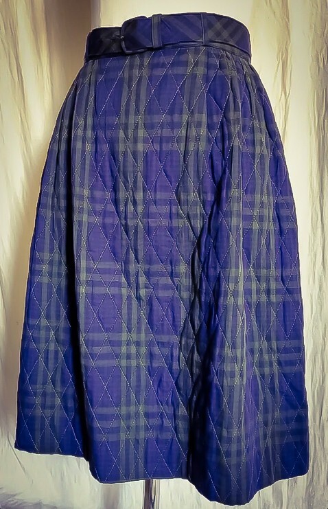 Vtg 60s Mod Bell Shaped Quilted All Cotton Skirt w Self Fabric Belt MS Pat CA XS