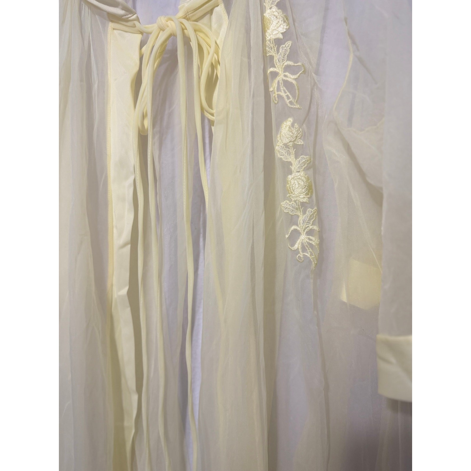 Vintage Gaymode Sheer Chiffon Robe Yellow 60s Floral Embroidered Coquette Bridal