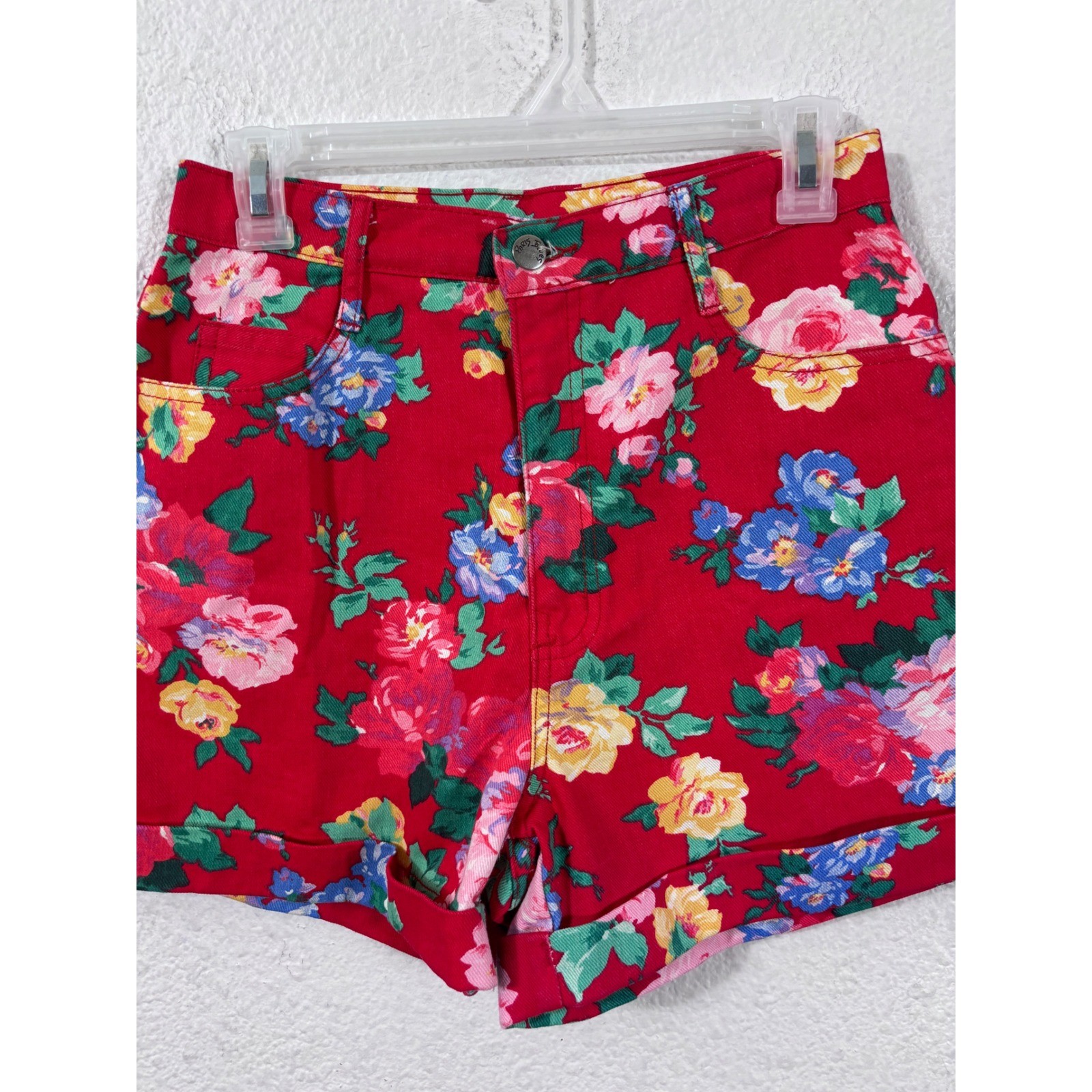 Paris Blues Shorts Women Small Red Vintage Floral High Rise Denim Mini Wide Leg