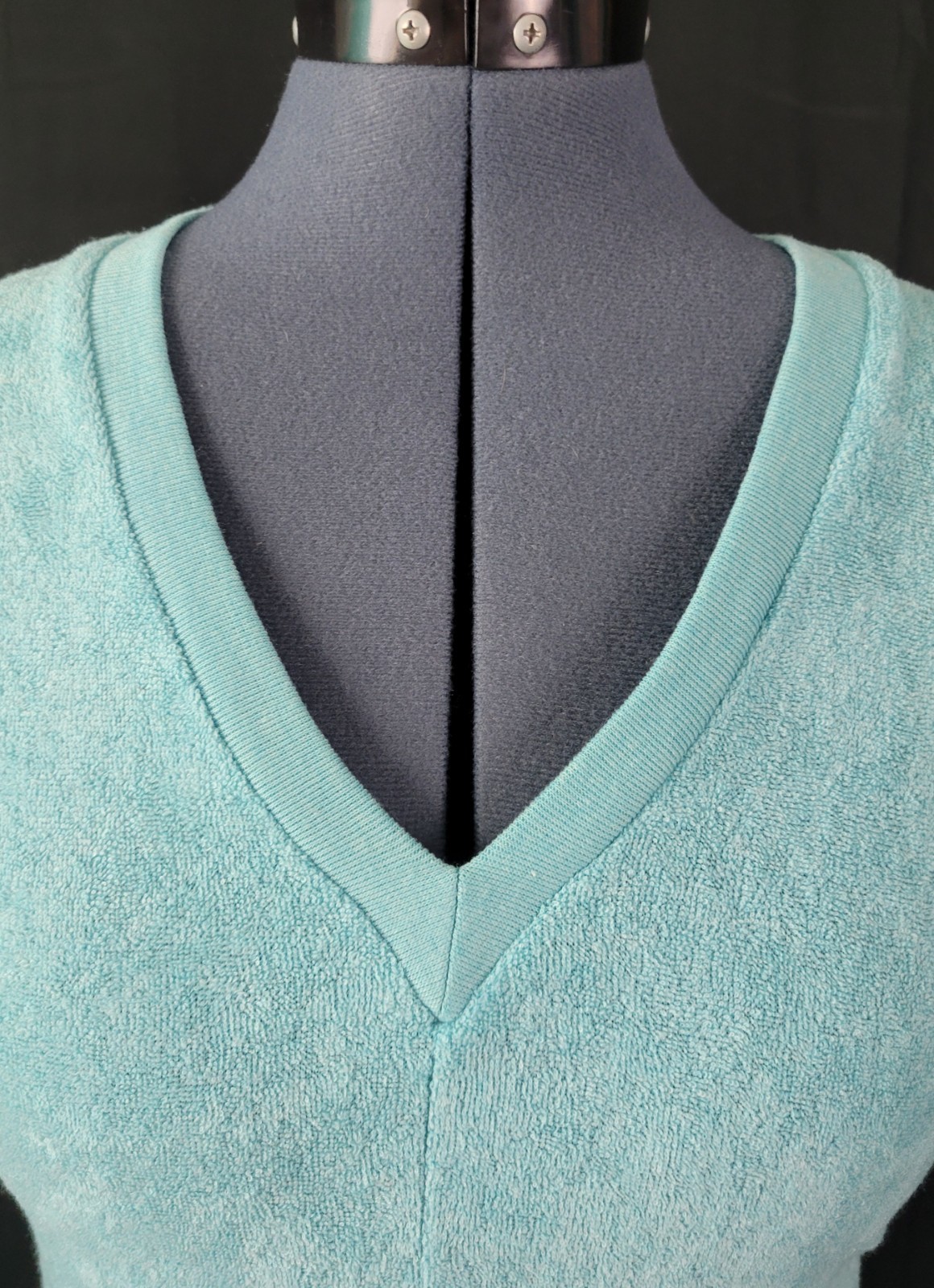 Vintage Turquoise Blue Terry Cloth S/S Dress/Cover-Up w V-Neck Size 32 (XS)