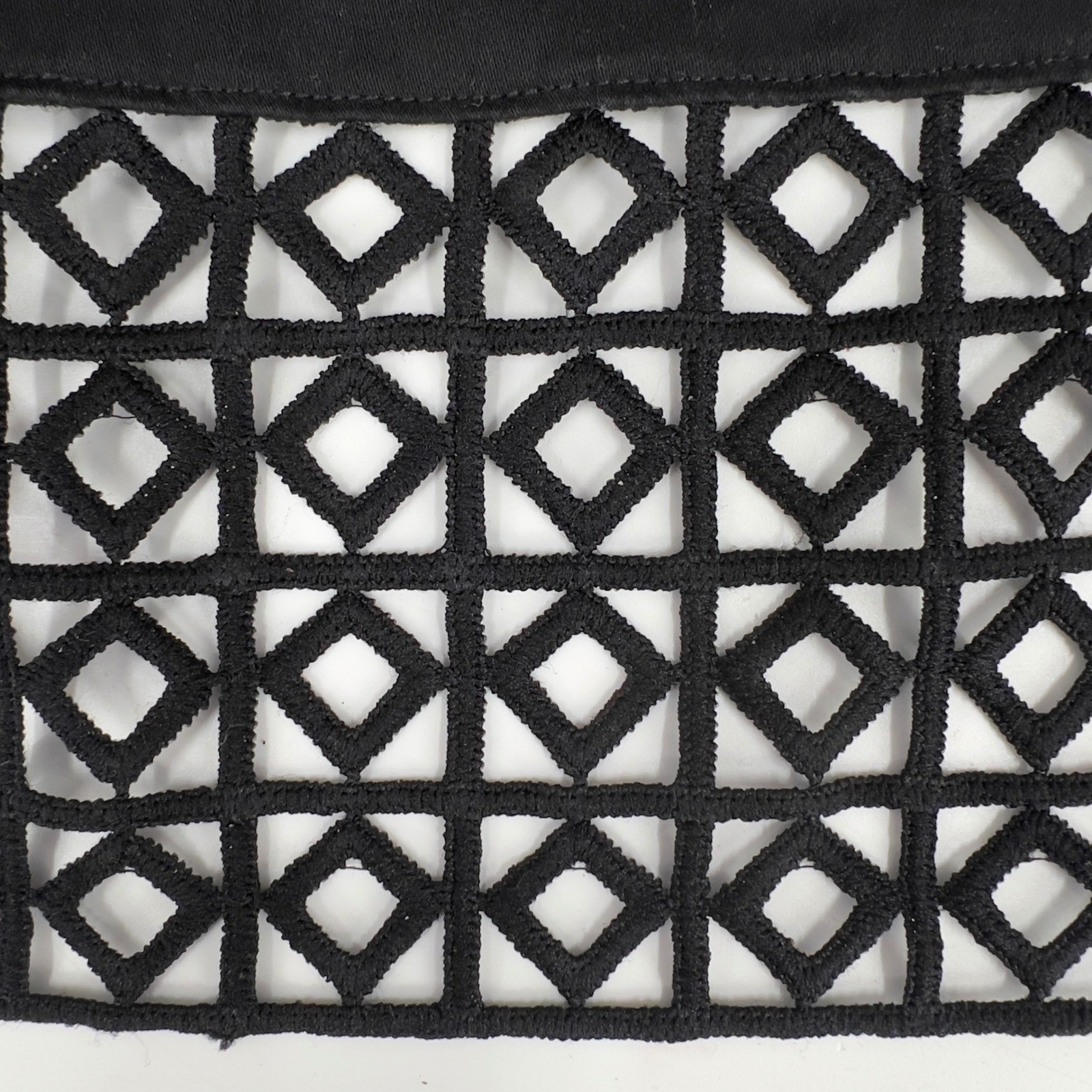 Donna Ricco Black Fit Flare Dress Geometric Laser Cut Eyelet Hem Size 14