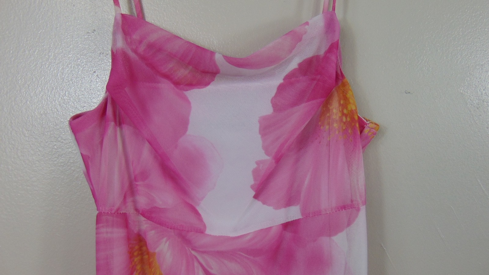 Vintage 90s Y2K Mesh Formal Maxi Slip Dress S Cowl Neck Fairy Gown Pink Romantic