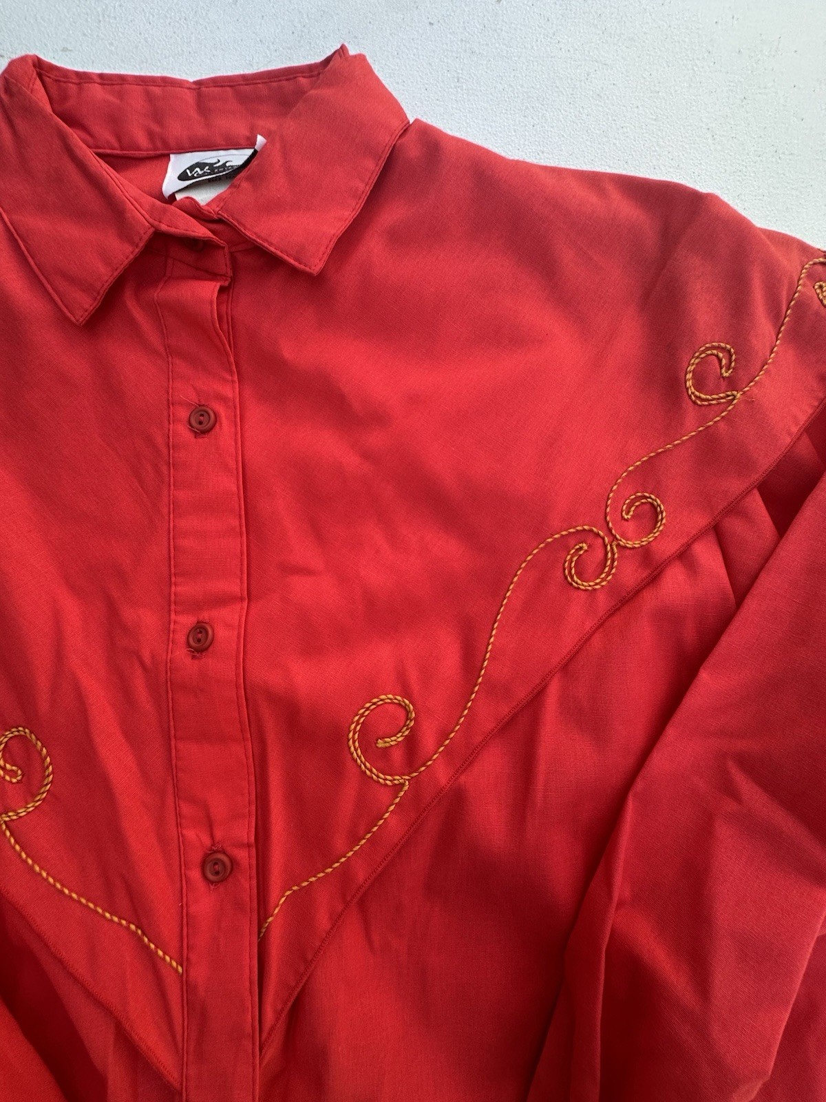 Vintage Red Satin Western Collection Shirt Gold Rope Trim Womens Size 10 NWT