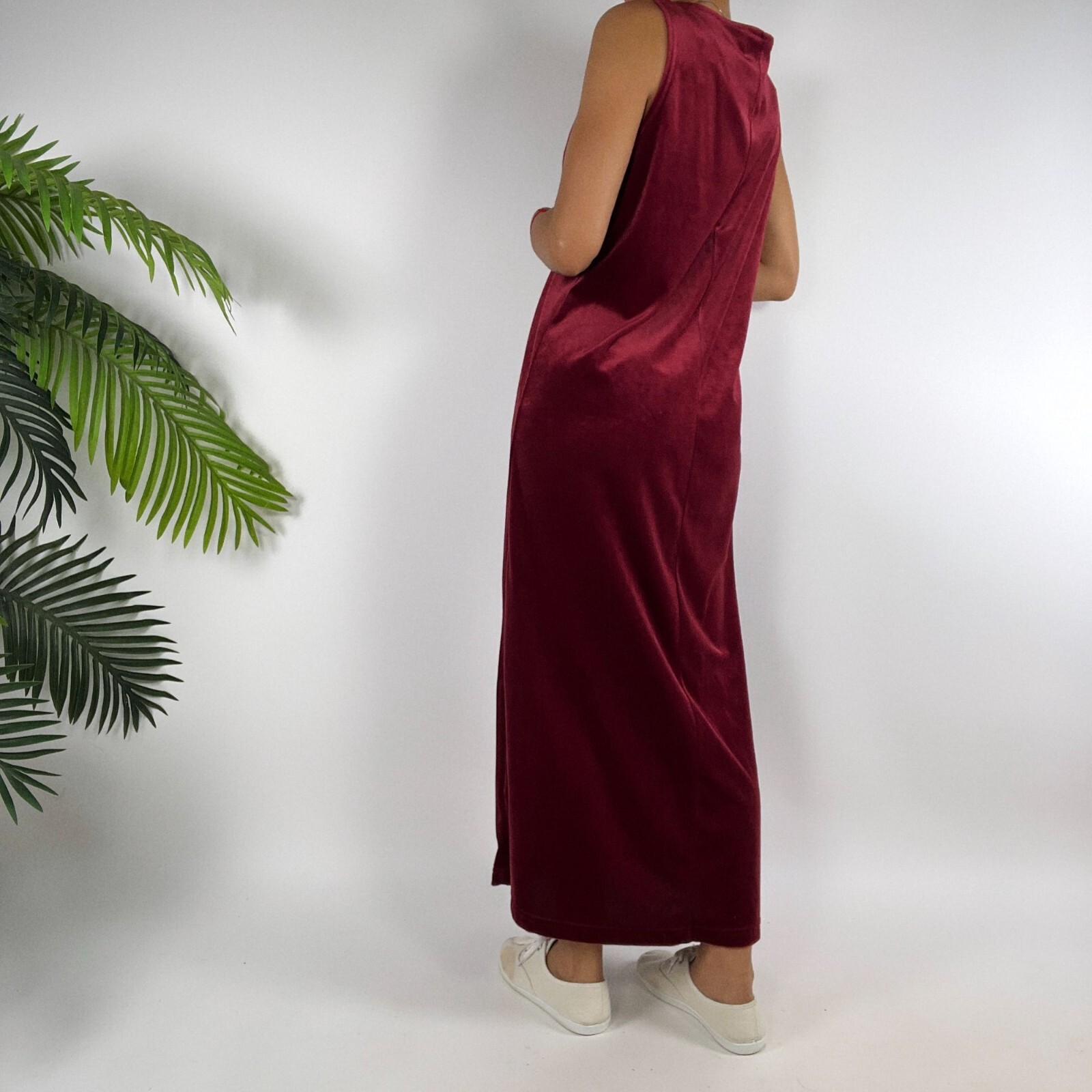 Vintage 90s Red Floral Velour Cottagecore 2-Piece Maxi Dress Cardigan Set / L