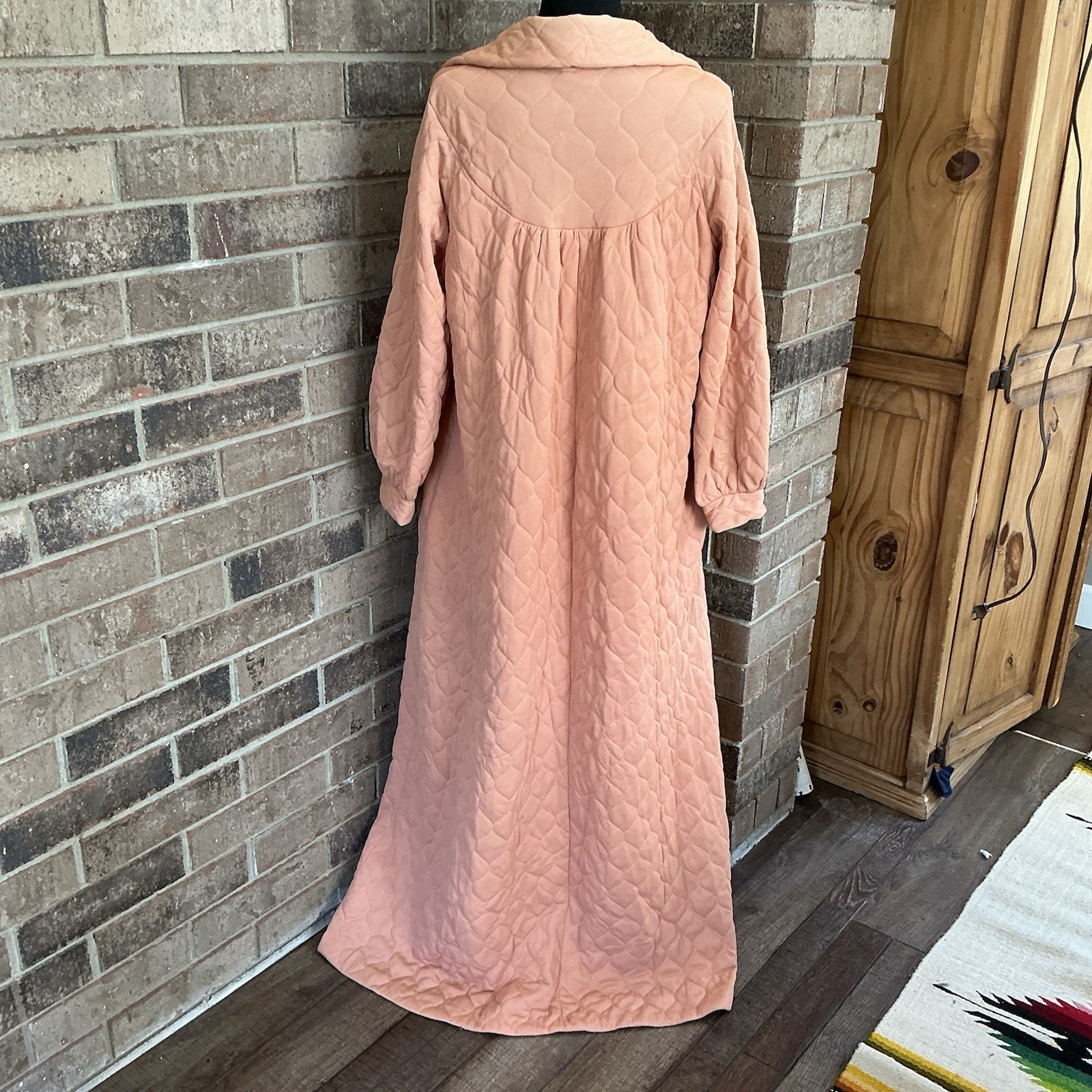 70s VTG Paulette Quilted Robe Housecoat Peach Long Button Front Size 18 #17C8