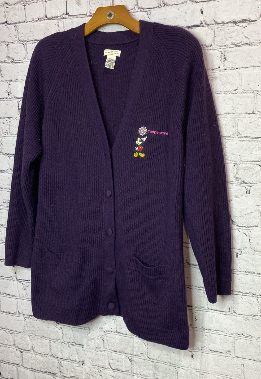 Vtg Tupperware Disney Mickey Mouse Cardigan Sweater 80’s Purple XL Tall