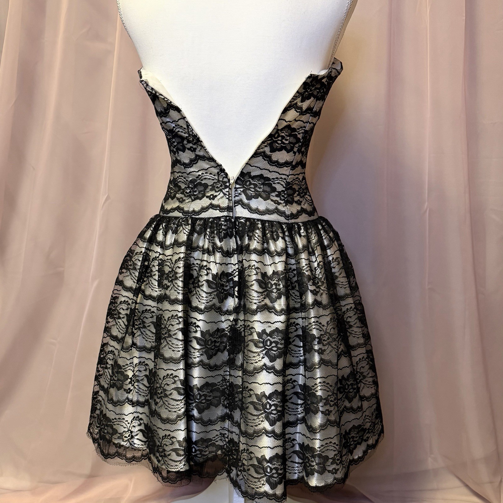 Vintage Jessica McClintock for Gunne Sax Black Lace Overlay Strapless Dress