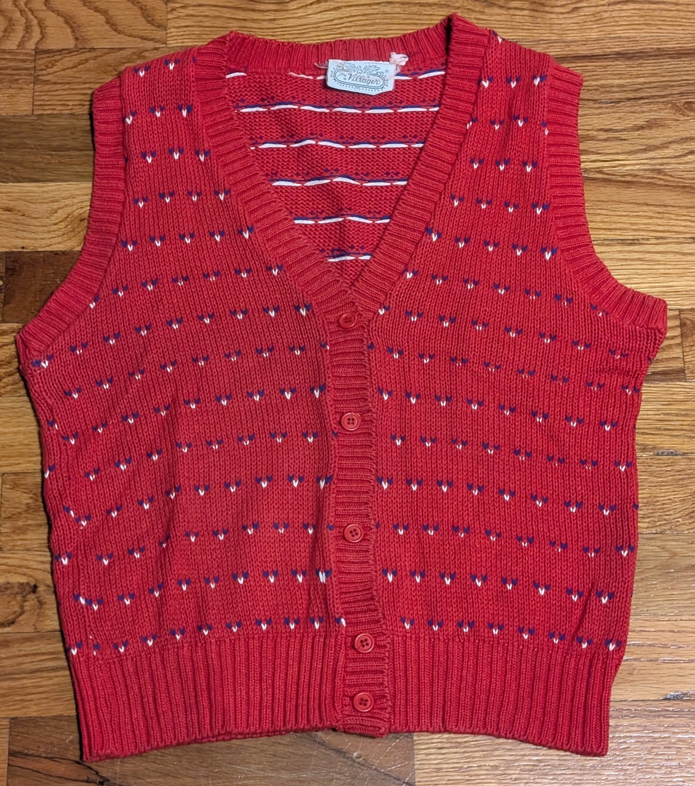 Vtg Red Knit Sweater Vest – MEDIUM – Villager – USA Union Made – Grannycore Nerd