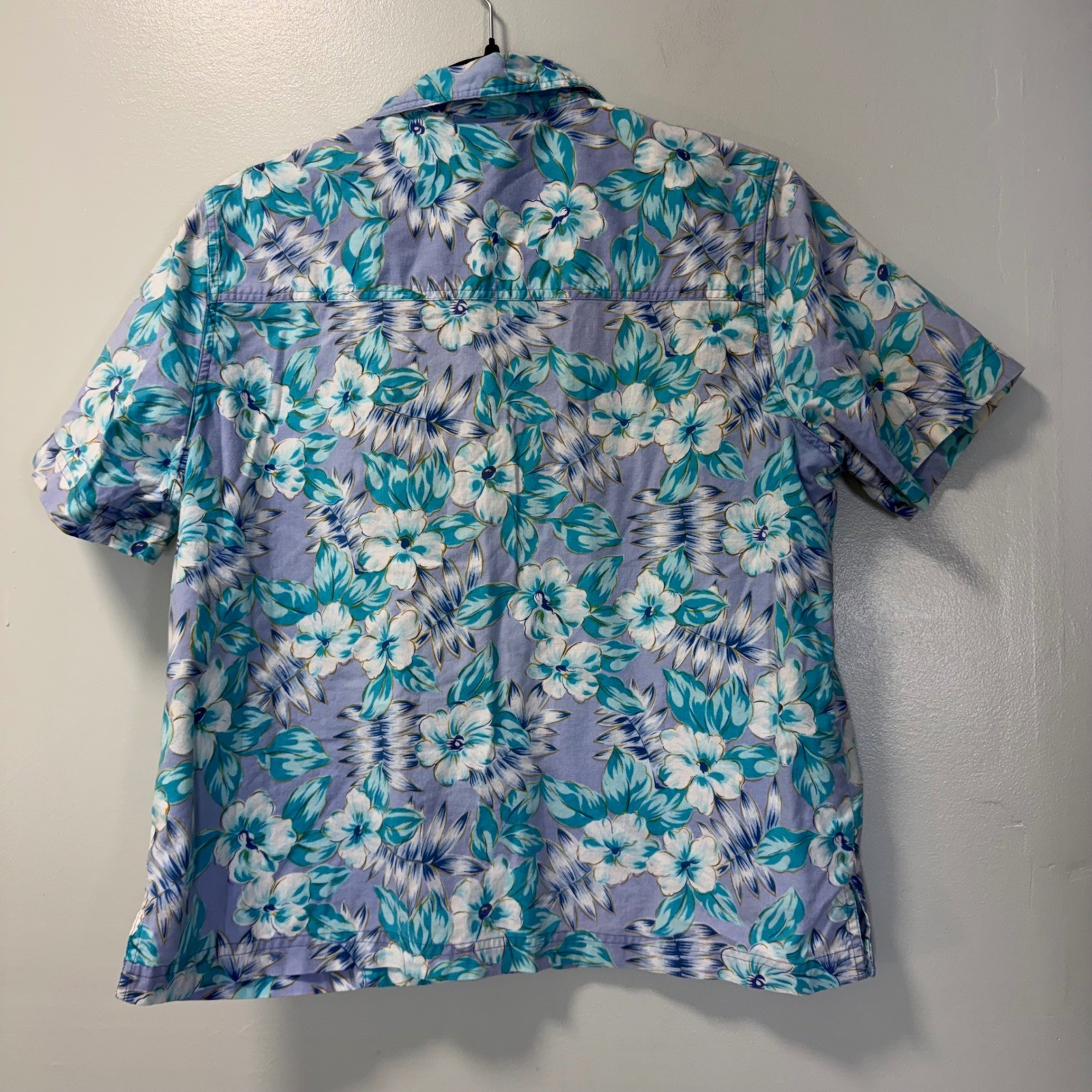 Vintage Erika & Co Blue Floral Cotton Two Piece Short Set Small Tropical Summer
