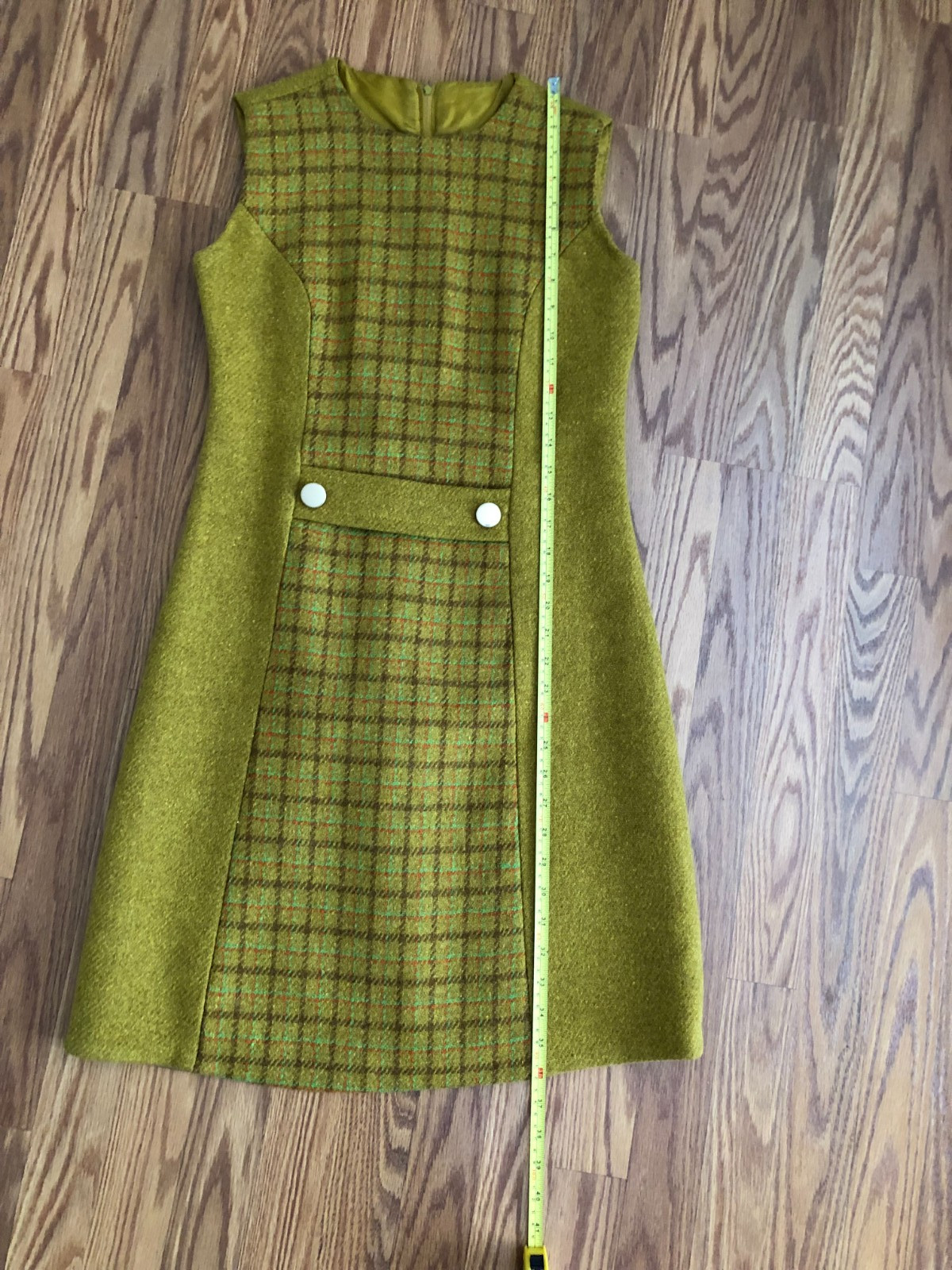 Vintage 1960s Women’s Wool Plaid Coat & Matching A-Line Dress see measurements