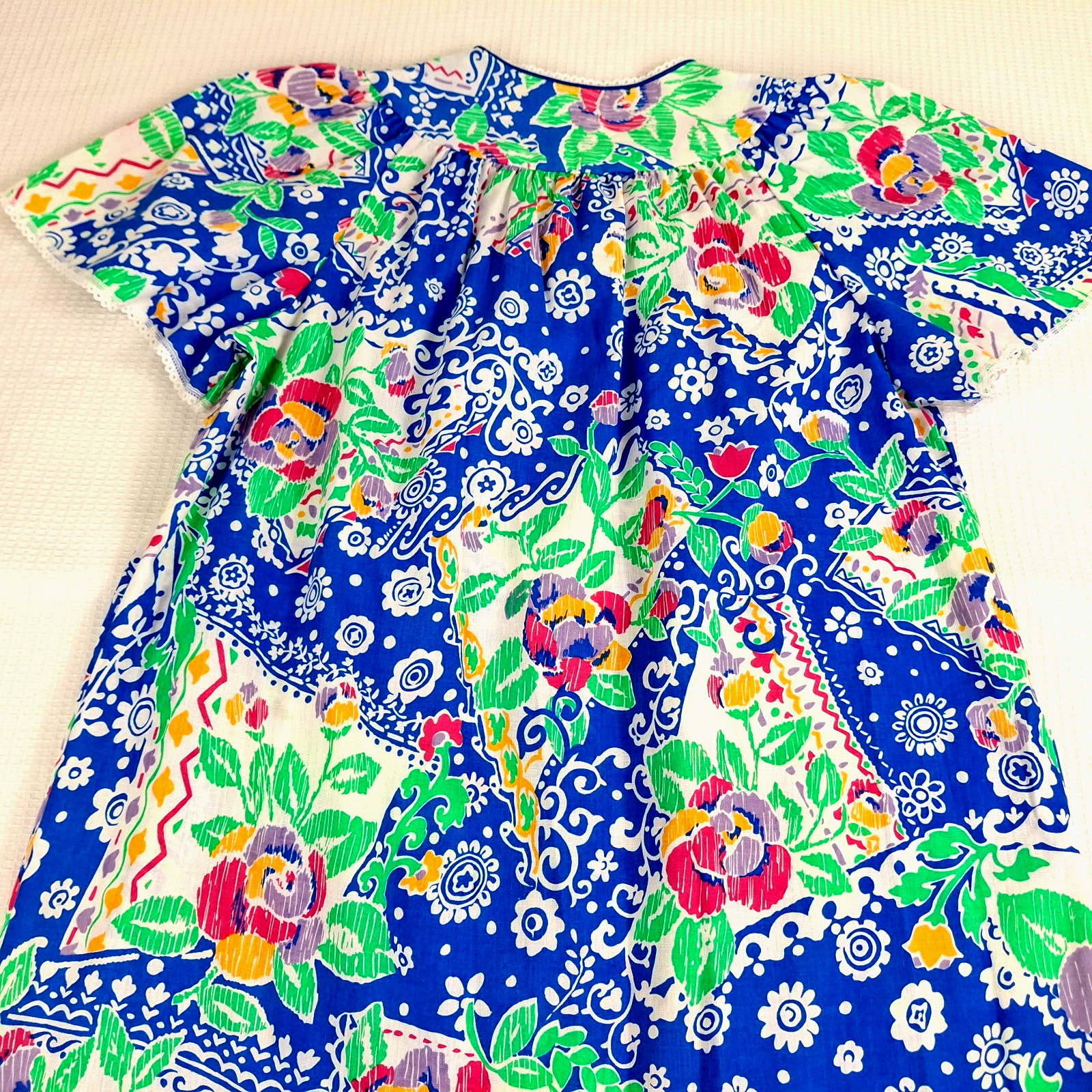Vintage Lounge Around Women’s Size L 12 ? Snap Buttons Blue Floral Made In USA