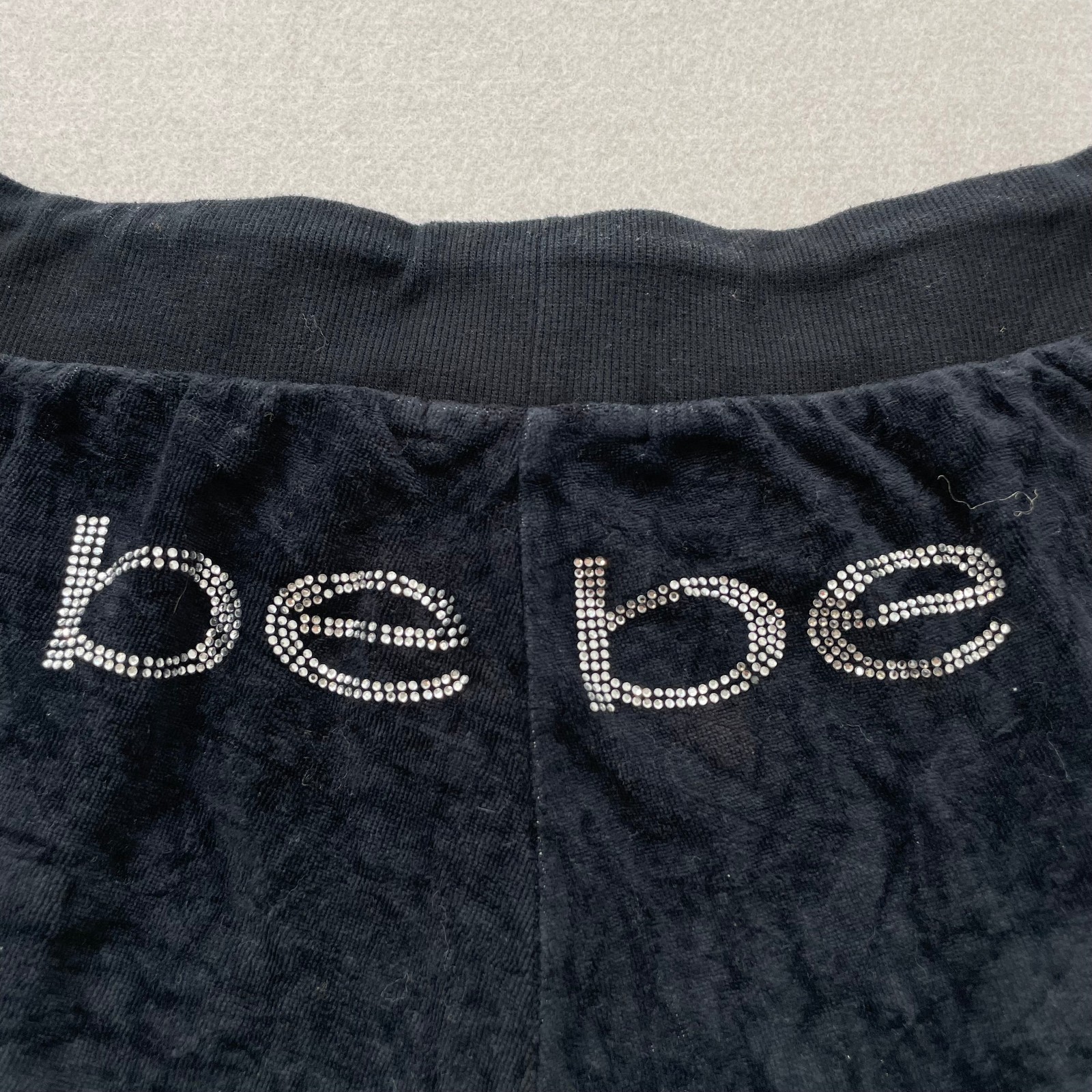 Bebe Women’s Navy Velour Flared Track Pants Loungewear Rhinestone Logo Size S
