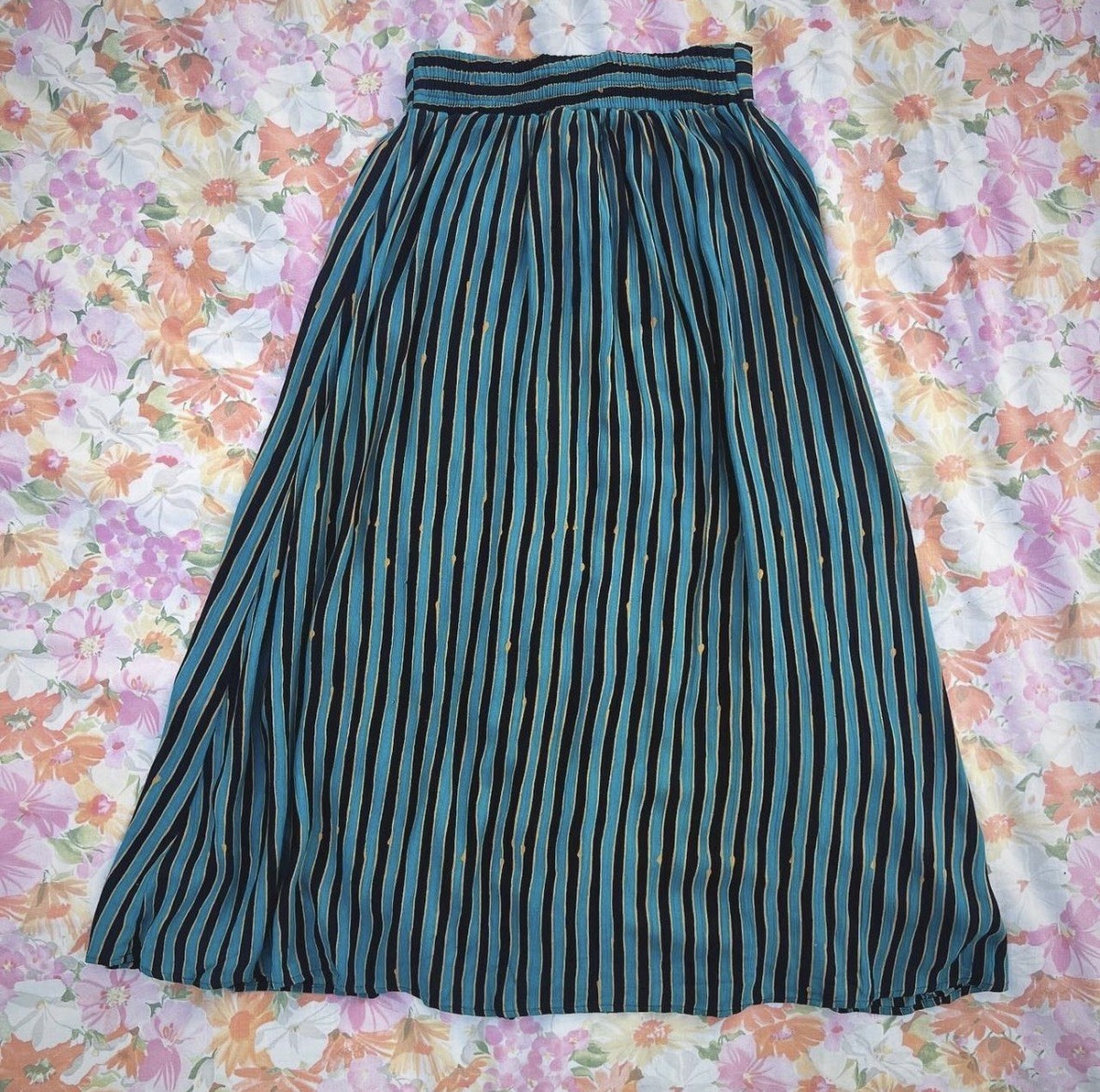 Vintage 1980s Green And Black Striped Componix Skirt – S