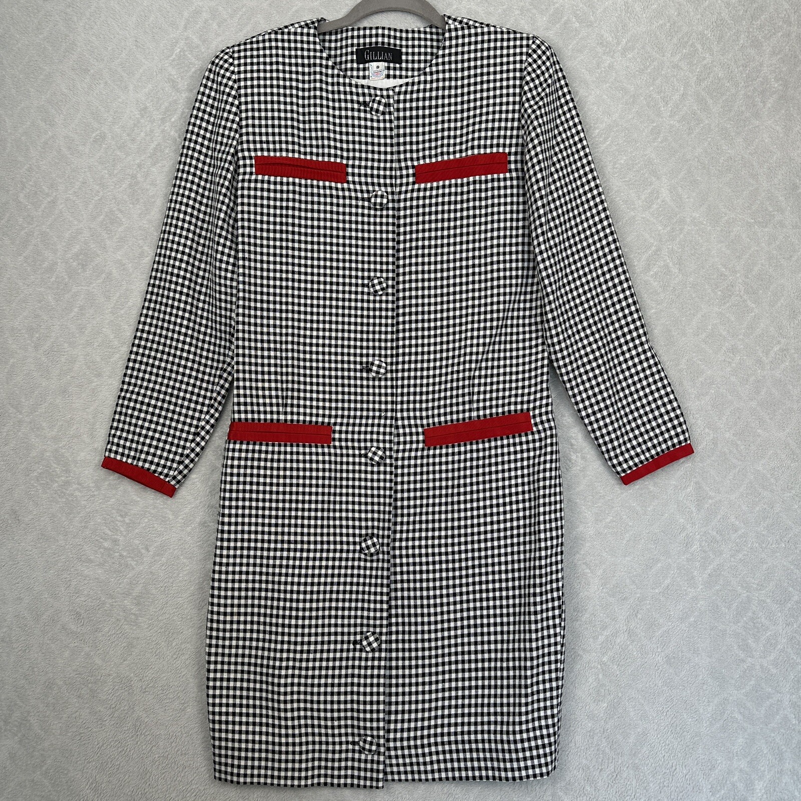 Vtg Gillian Dress 8 Gingham Sheath USA ILGWU Union 80s 90s Career Office Retro