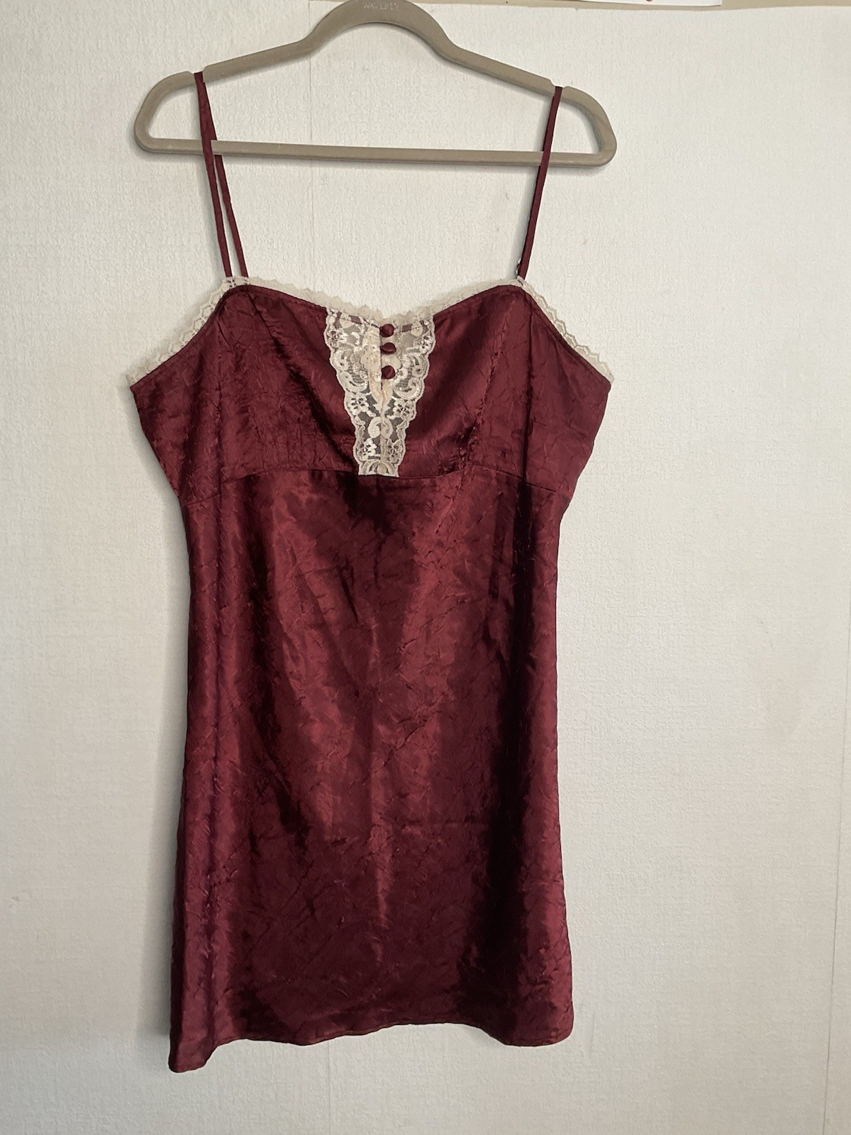Y2K Vintage Bisou Bisou Slip Dress XL Maroon Lace Chemise Coquette Fairy Grunge