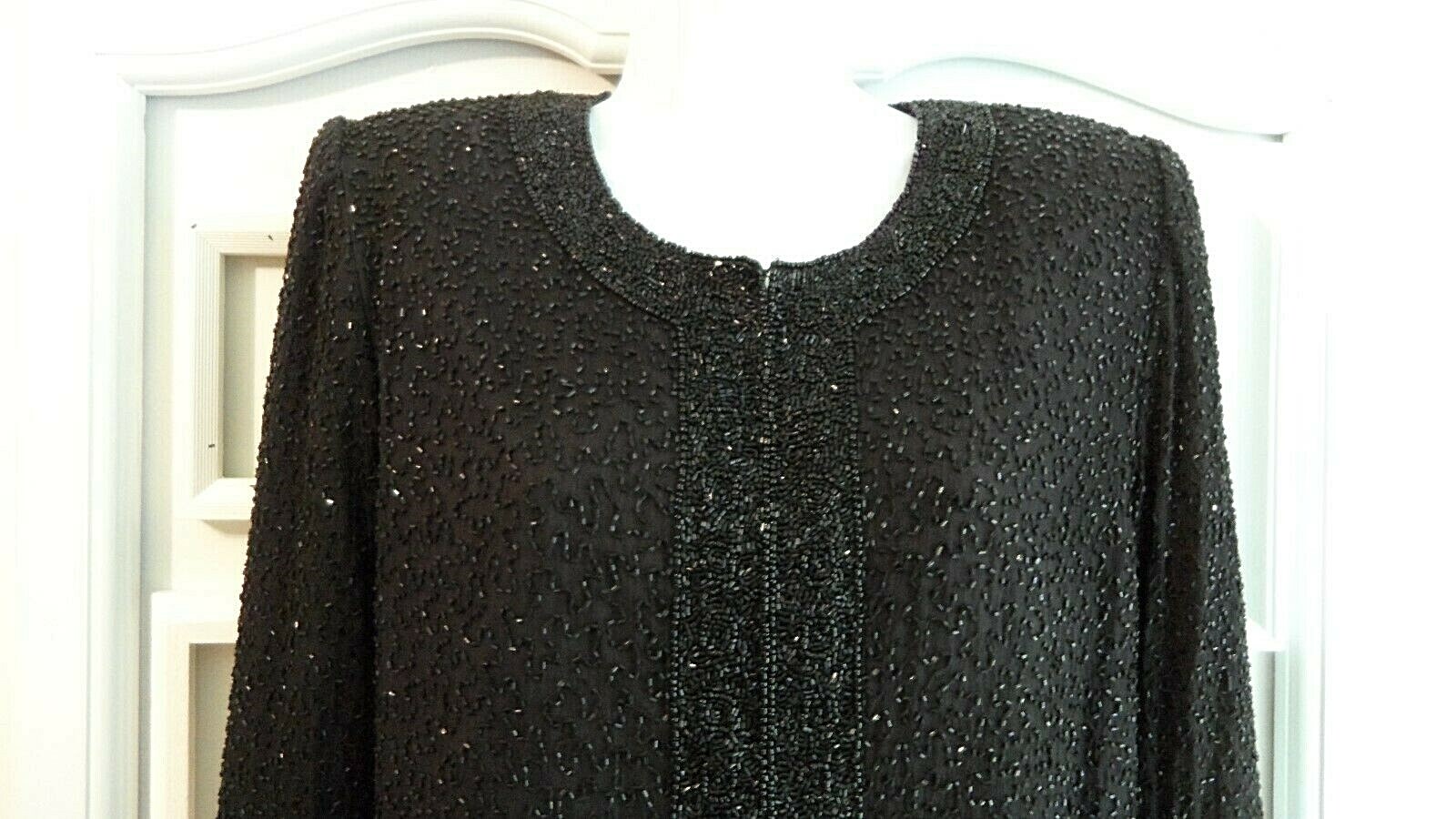 VINTAGE Stenay Beaded Evening Jacket Women’s L Large Black Silk Cocktail Festive