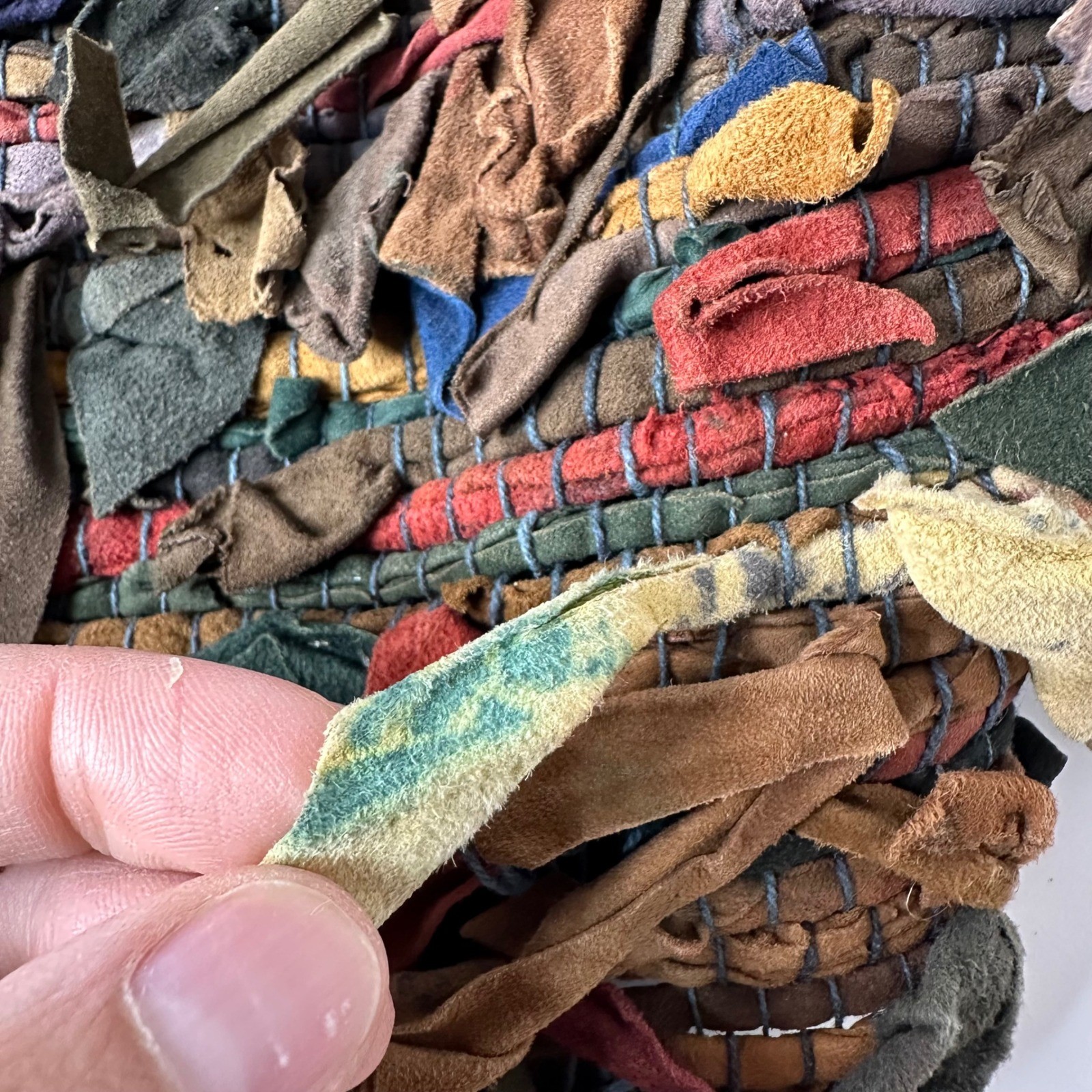 Vtg Exceptional Leather Scrap Vest Multicolor Black Boho Artwear Rag Rug Sz L