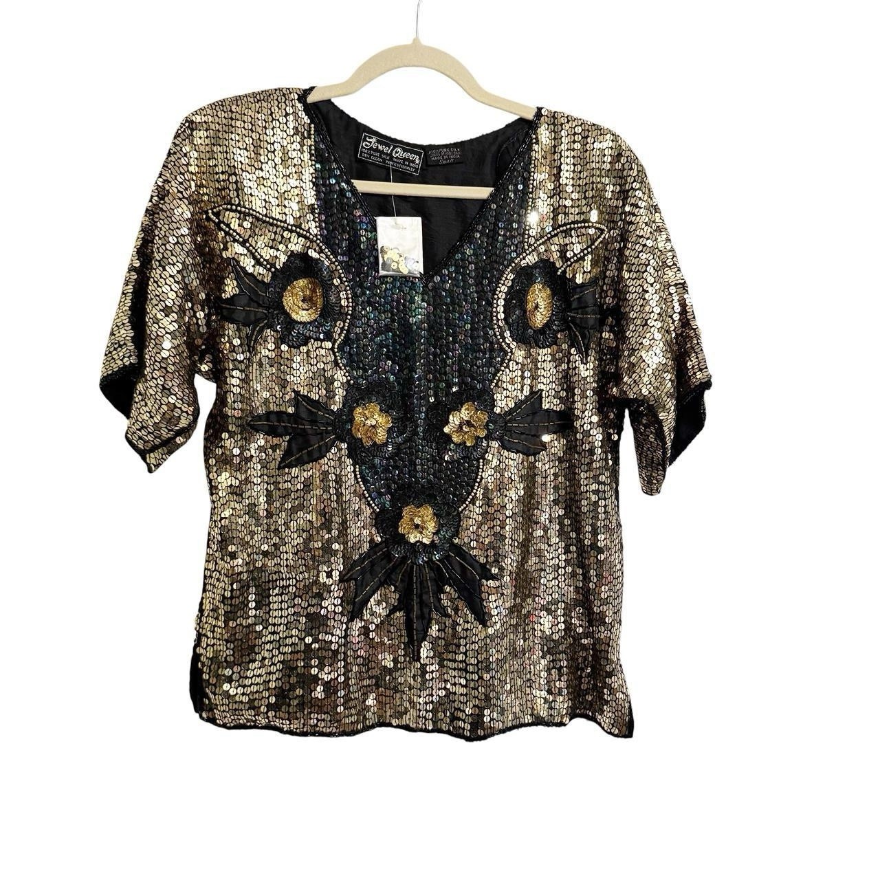 Vintage 80s Dead-stock Handmade a beaded and sequin disco top