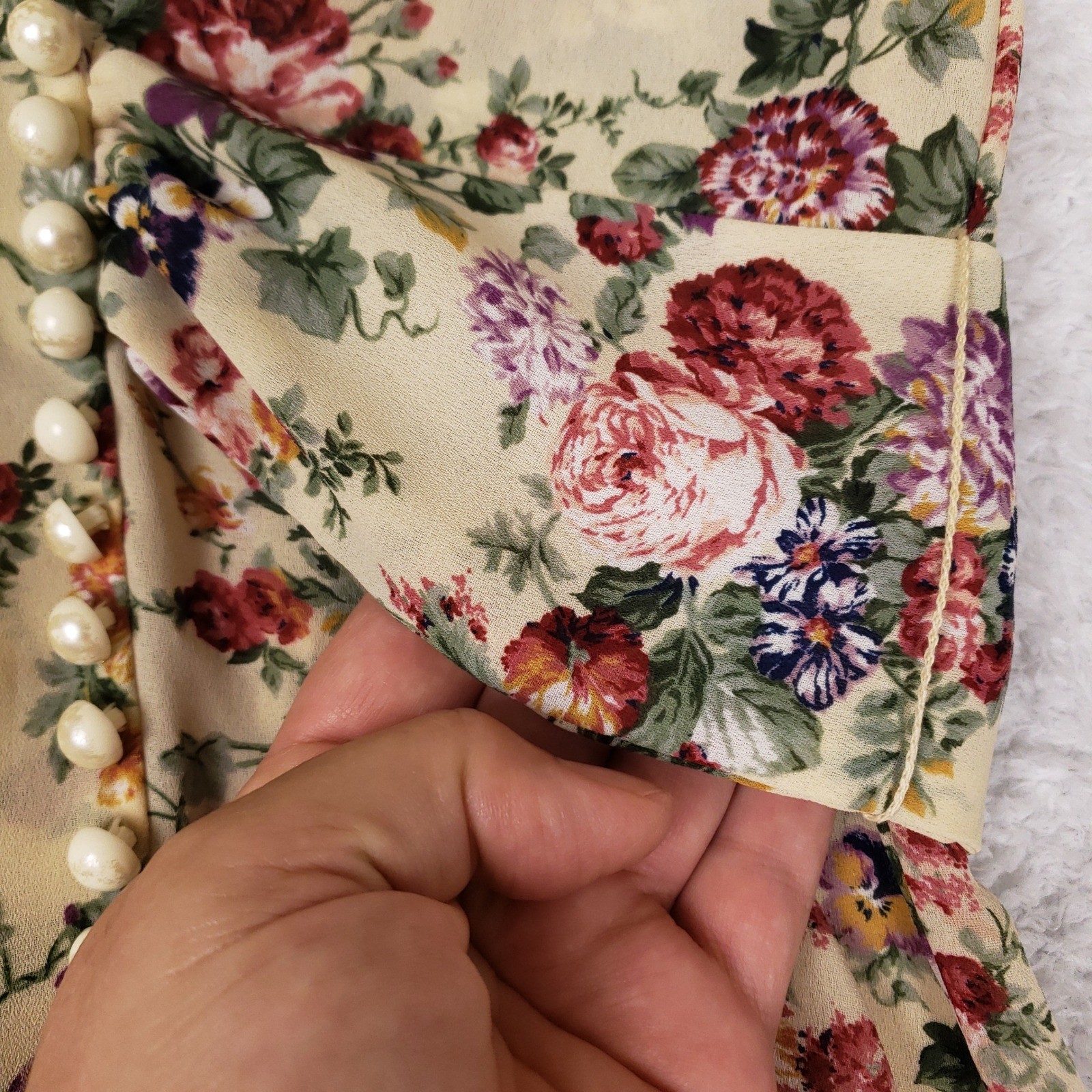 Kristy Michaels Vintage Floral Midi Dress Cream Short Flutter Sleeve Size 8