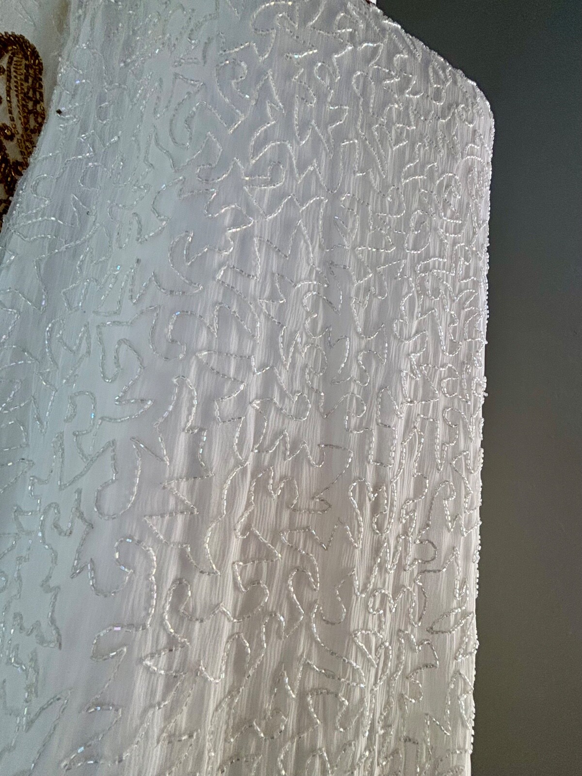 Vintage Brilliante by J.A. 100% Silk White and Gold Beaded Dress-XXL
