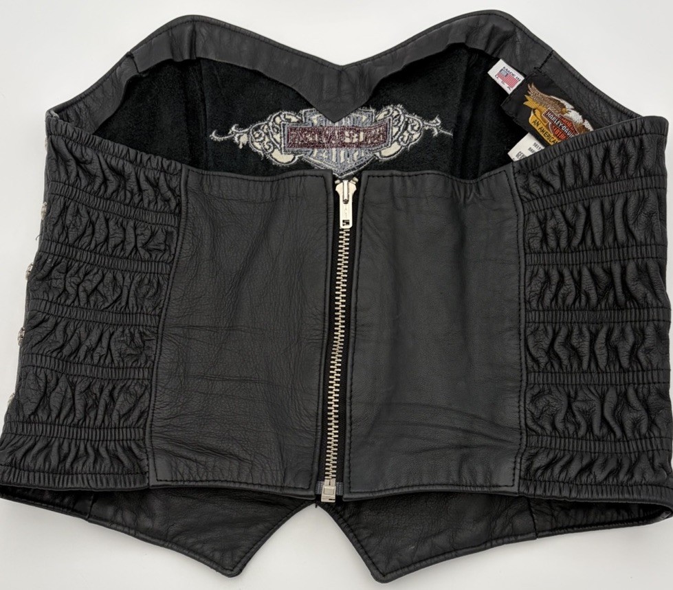 Vintage 90’s Harley-Davidson Leather Zipup Corset Black Medium USA