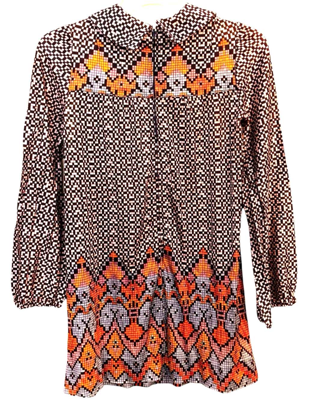 60s Vintage Mini Go Go Mod Geometrical Print Dagger Collar Twiggy Shift Dress S