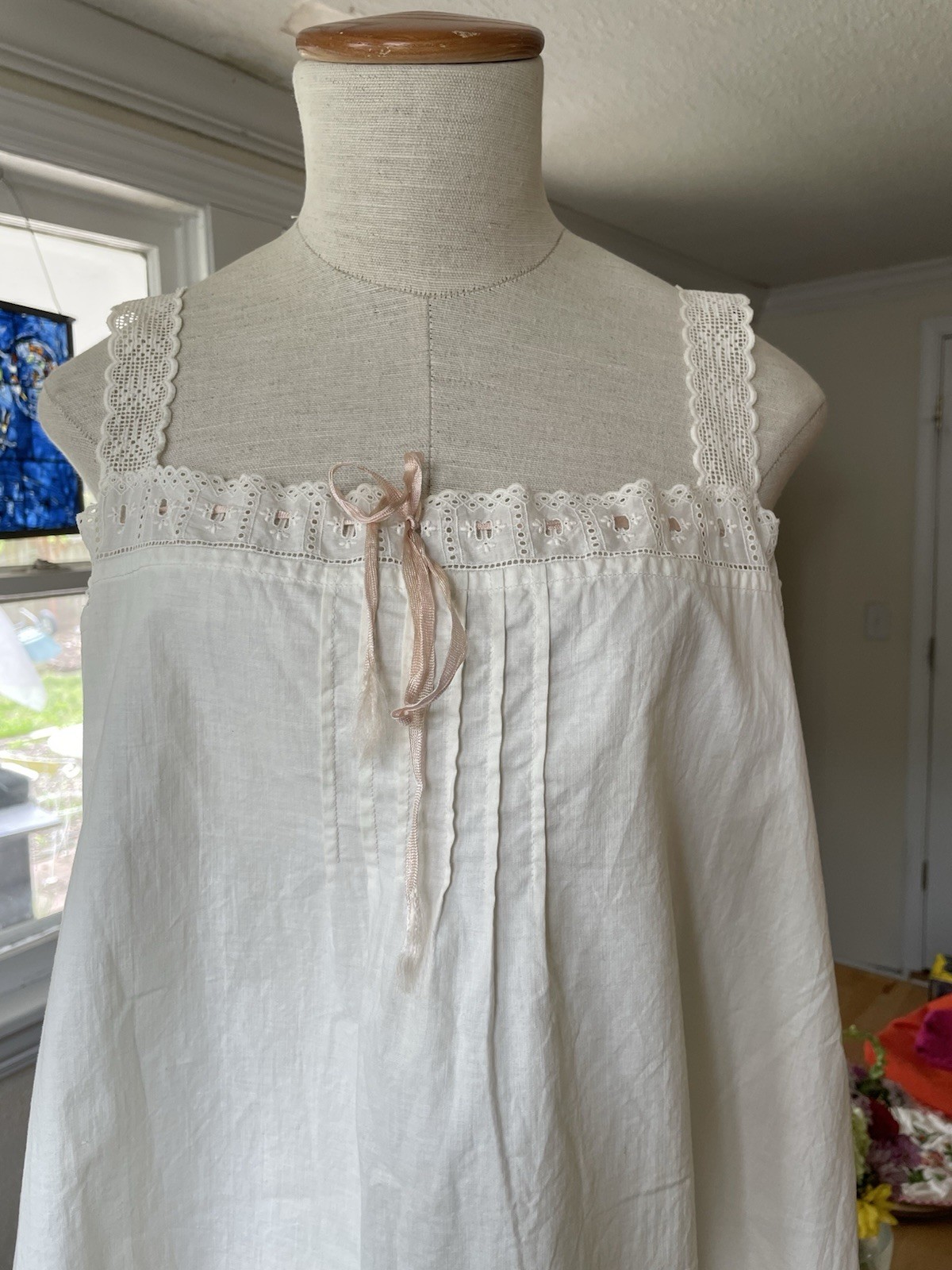 Edwardian White Cotton Teddy 1910s Crochet Lace Step-In Chemise Lingerie Large