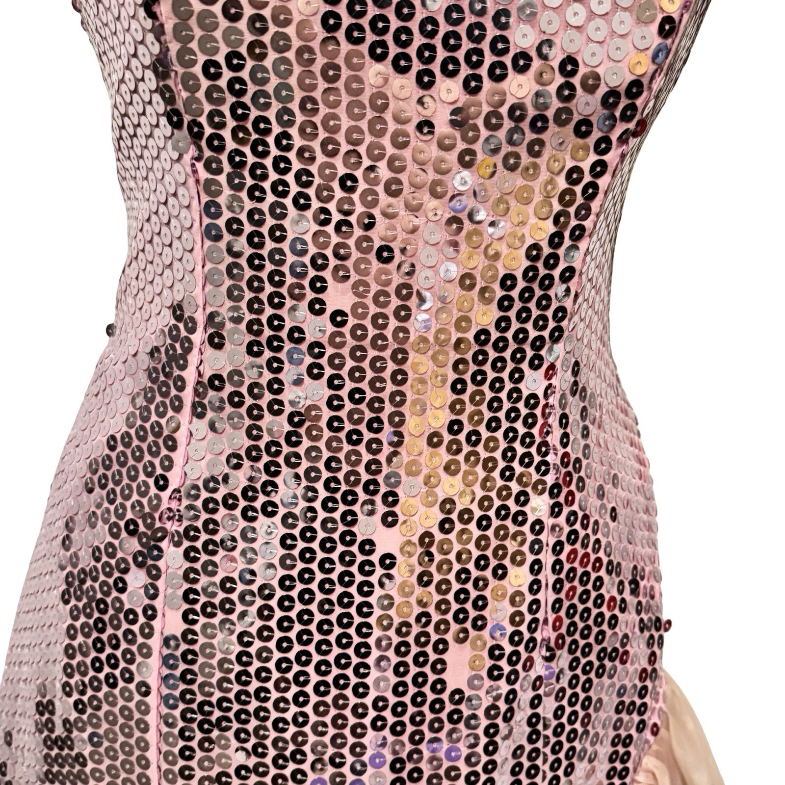 Vintage 80s Nadine Pink sequin strapless prom dress size Small mermaid