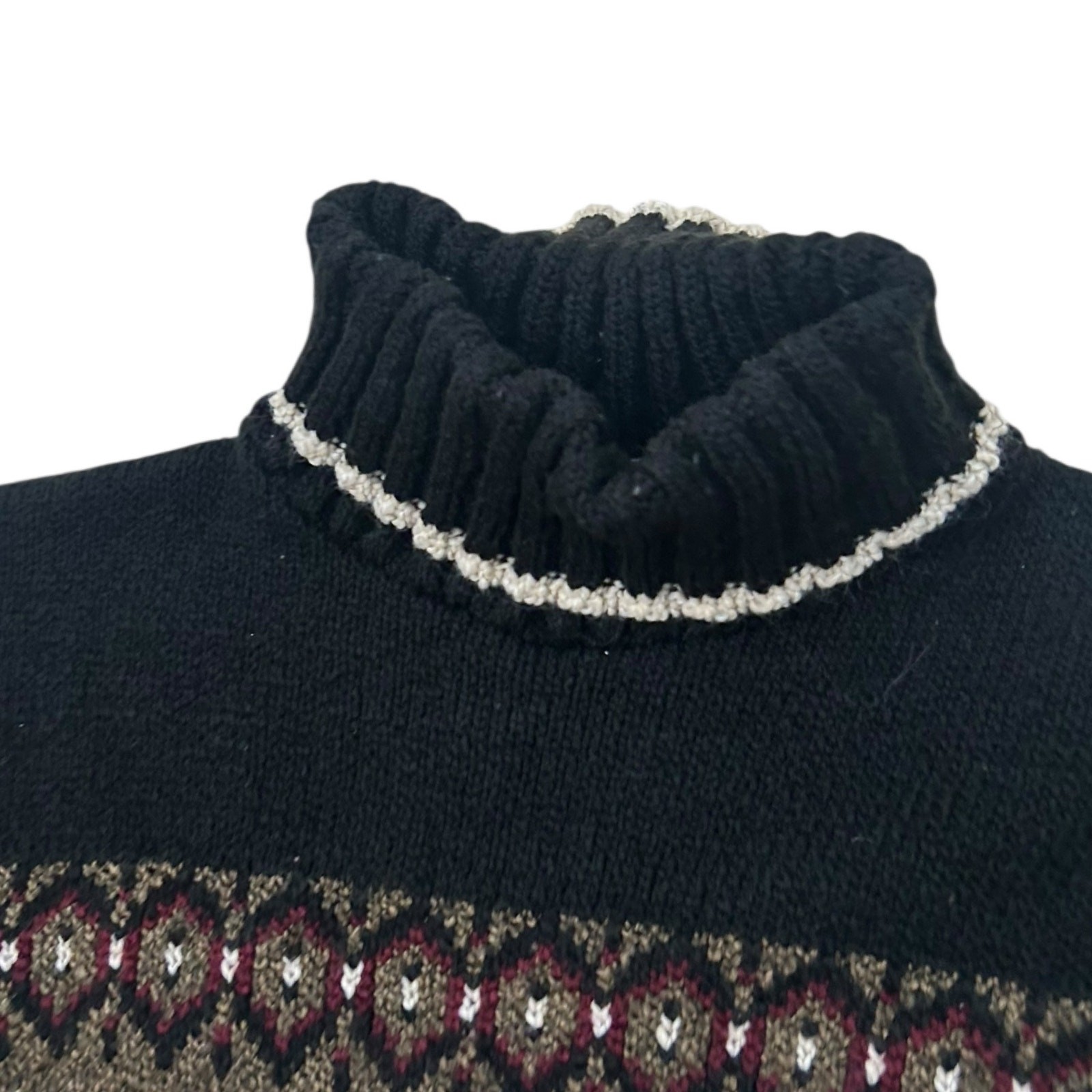 Vintage Fair Isle Knit Turtleneck Sweater Snowflake Nordic Pattern / Small ^