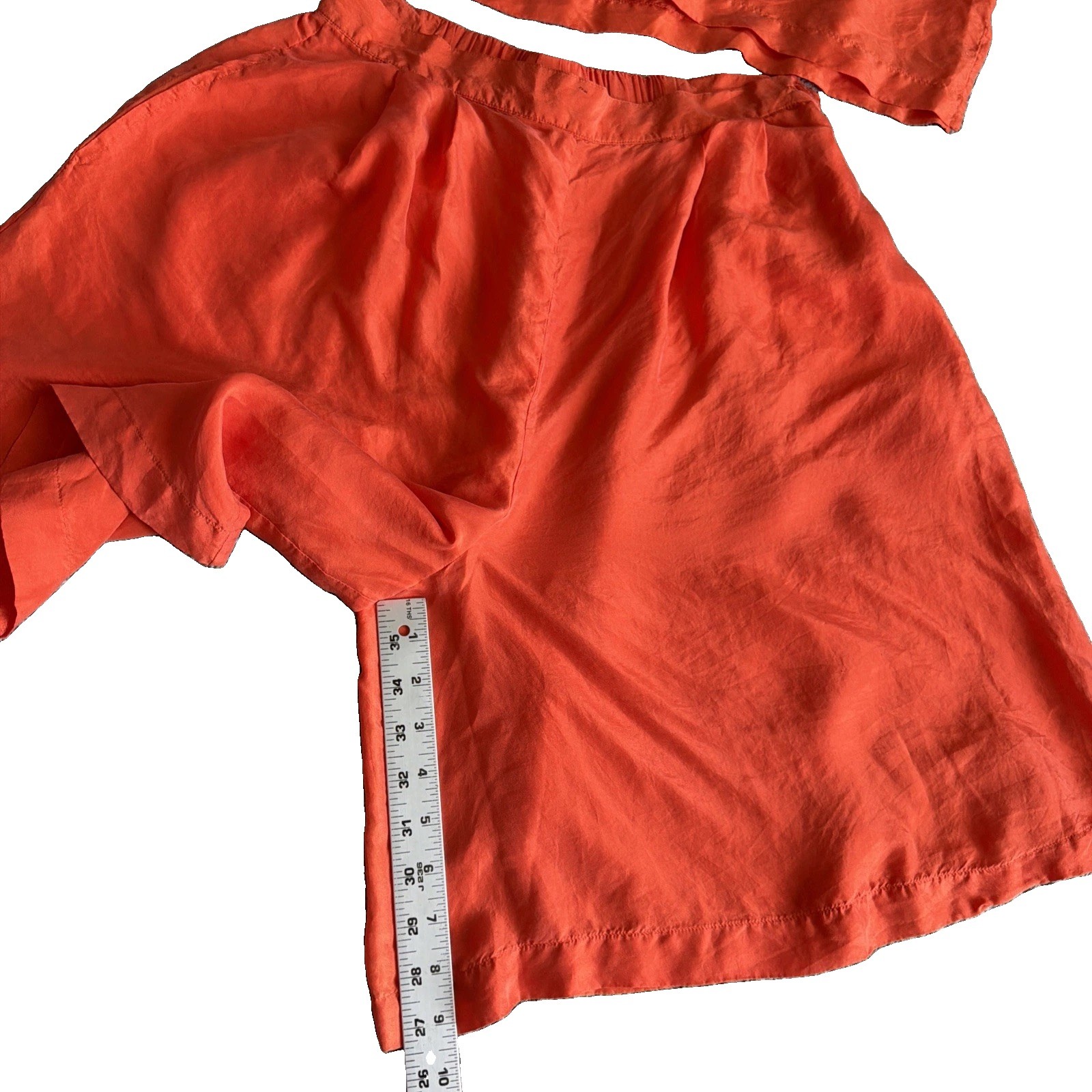 Vintage Sz LG 90’s Richard Lang Silk Bright Orange 100% Silk Top And Short Set