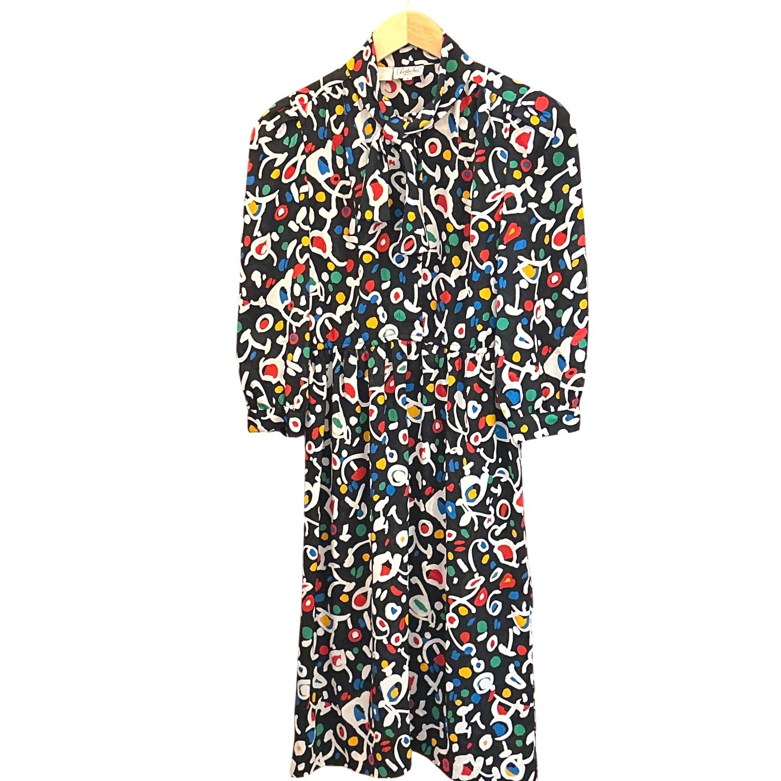 Vintage Leslie Fay Midi Dress Memphis Design Art Deco 80s Dopamine Dressing