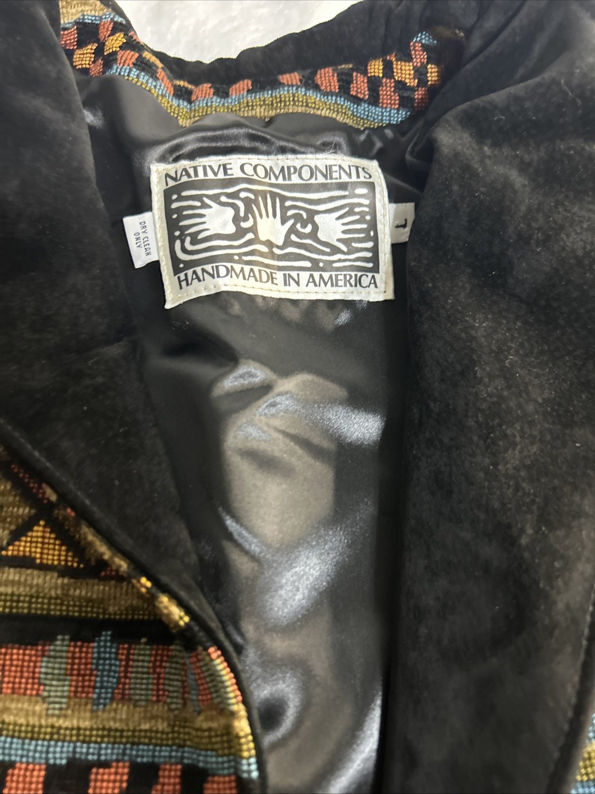 Vintage Native Components Handmade USA Southwestern Tapestry Jacket Large Velvet