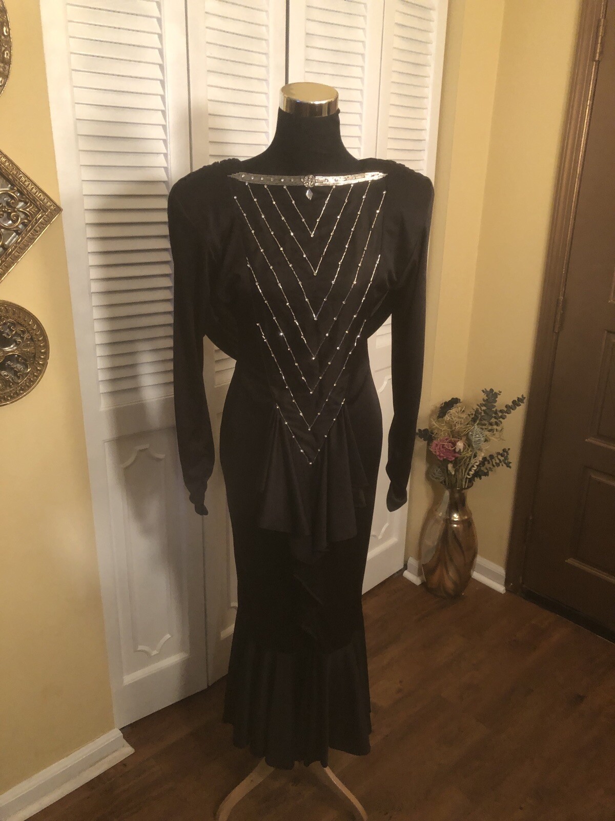 Climax Karen Okada Vintage Black Formal Dress W/Beading – 10